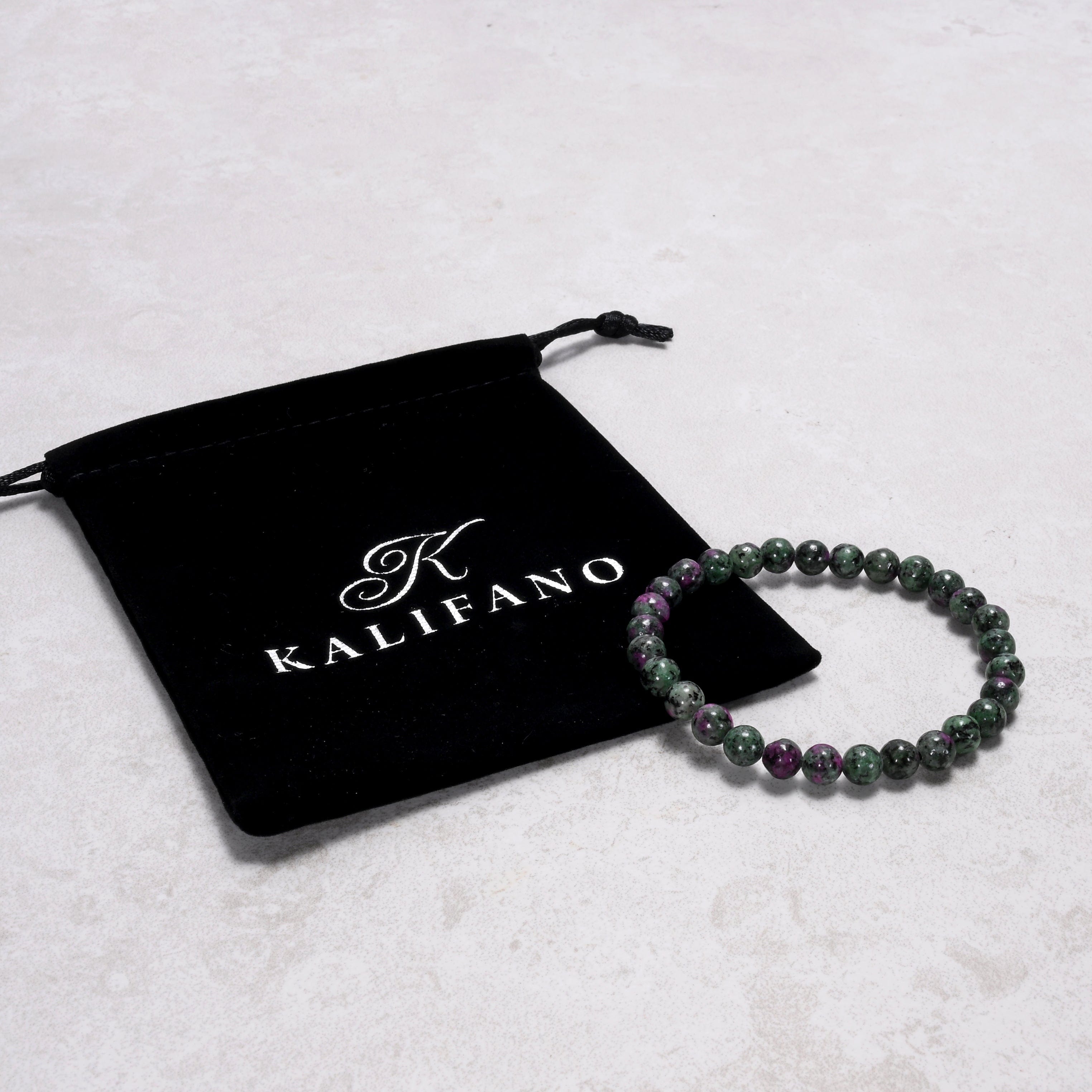 Kalifano Gemstone Bracelets Natural Ruby Zoisite 6 mm Beaded Gemstone Bracelet