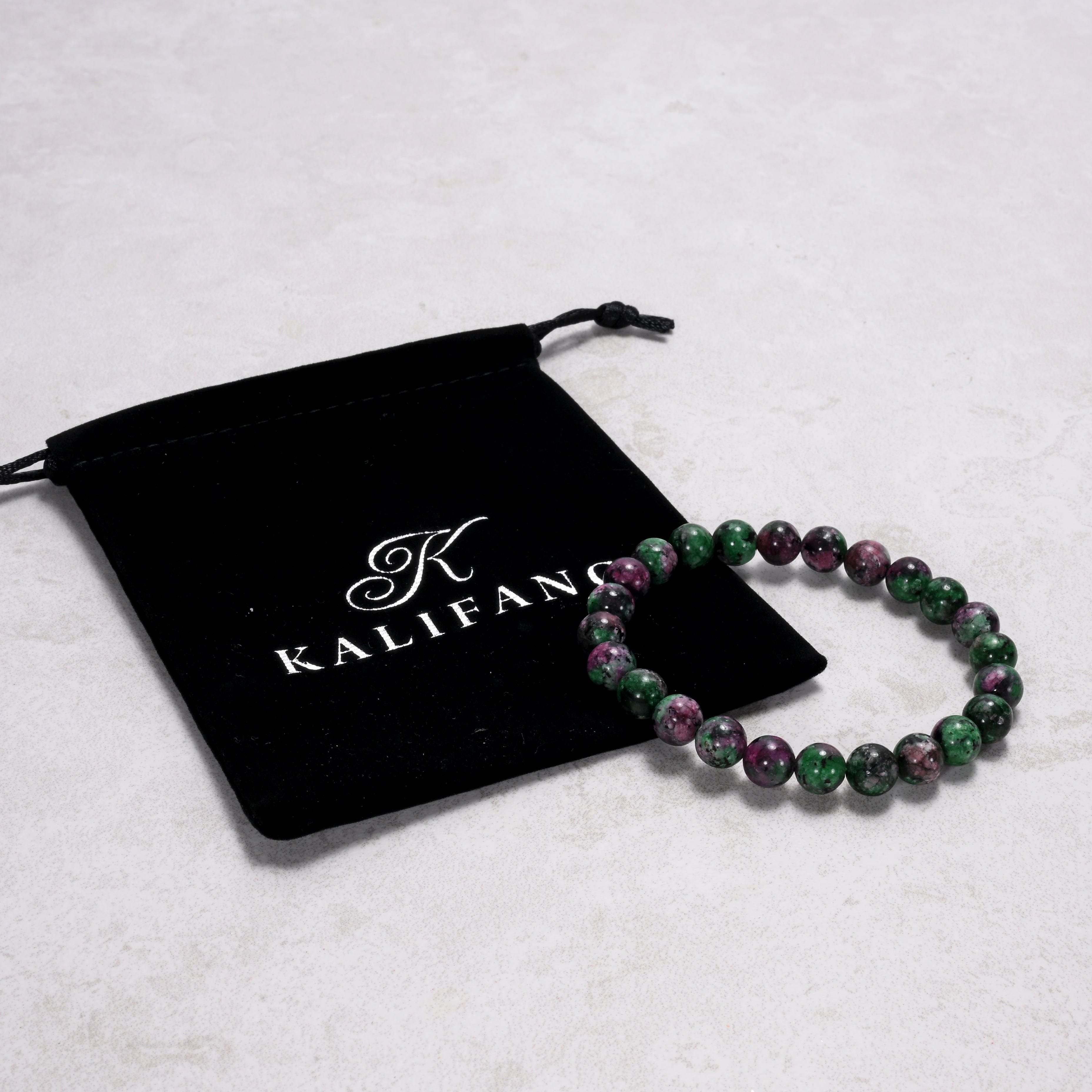Kalifano Gemstone Bracelets Natural Ruby Zoisite 8 mm Beaded Gemstone Bracelet
