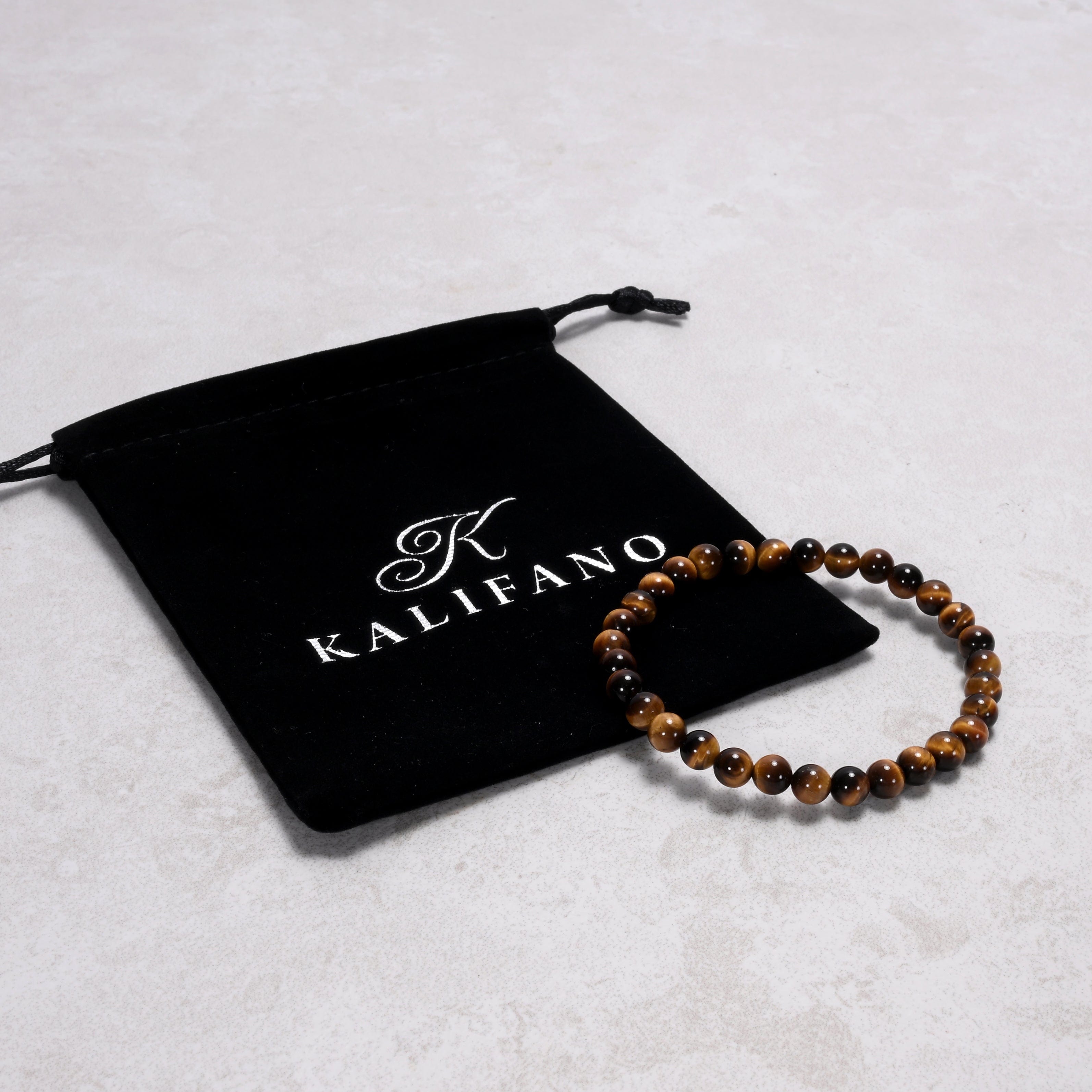 Kalifano Gemstone Bracelets Natural Tiger Eye 6 mm Beaded Gemstone Bracelet