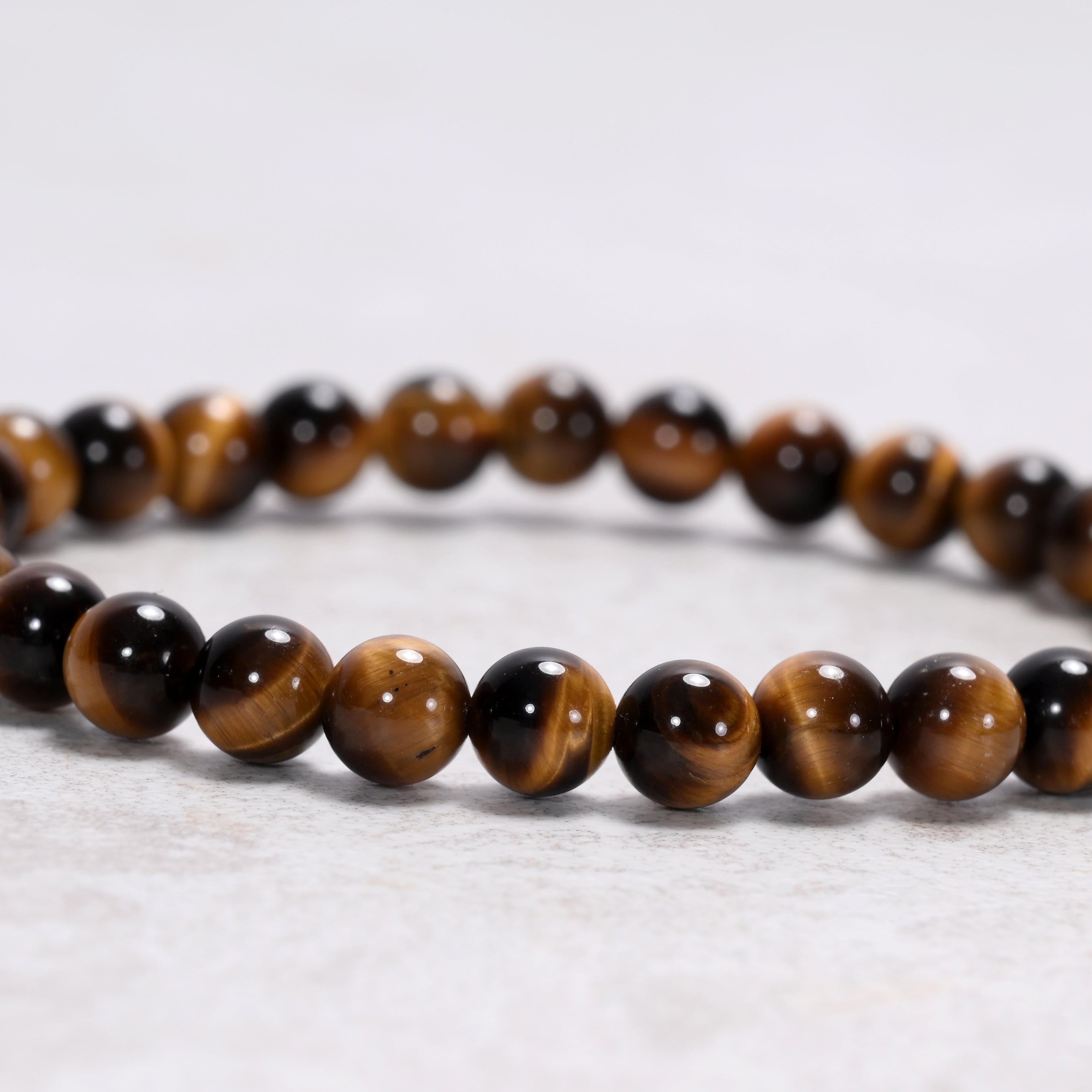 Kalifano Gemstone Bracelets Natural Tiger Eye 6 mm Beaded Gemstone Bracelet