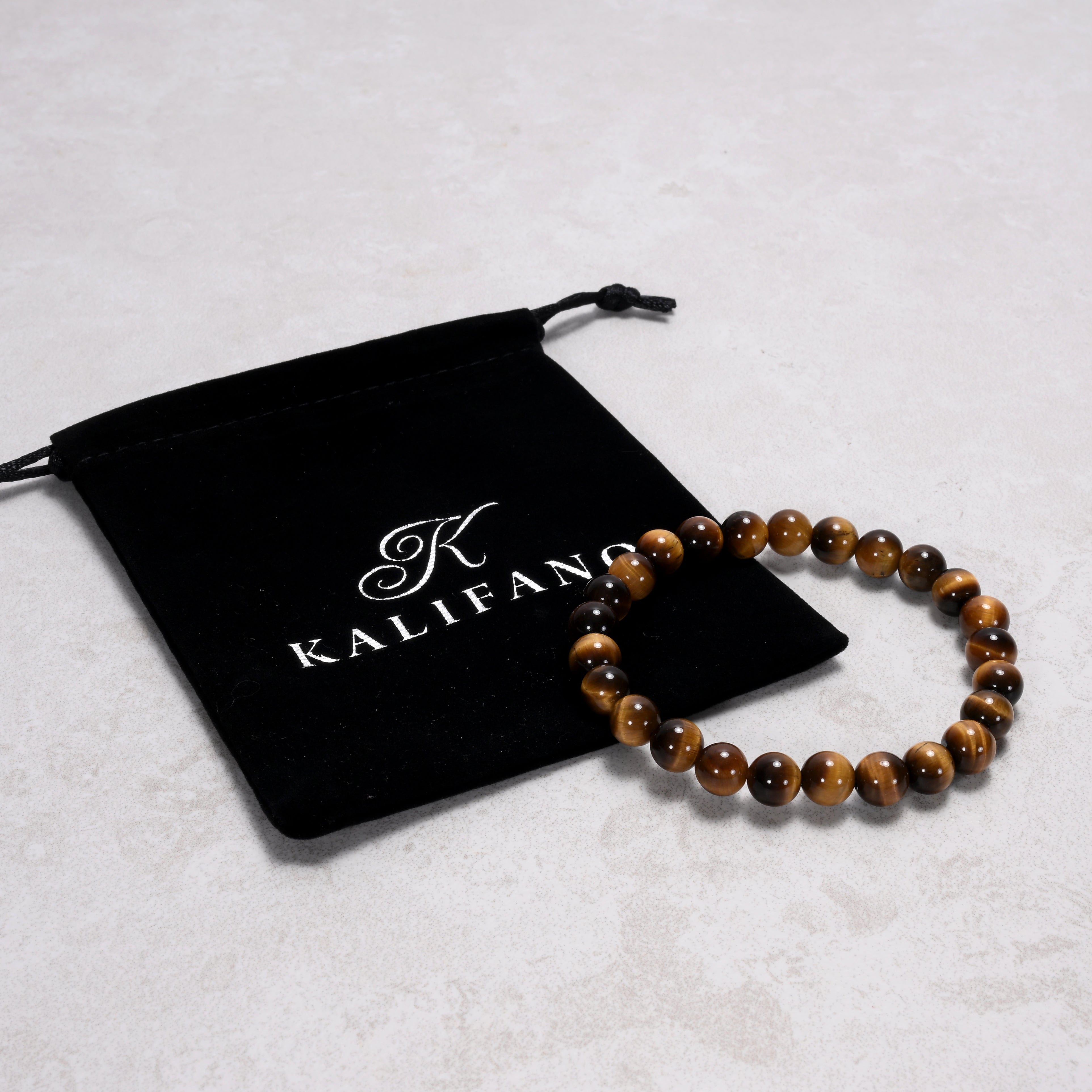 Kalifano Gemstone Bracelets Natural Tiger Eye 8 mm Beaded Gemstone Bracelet