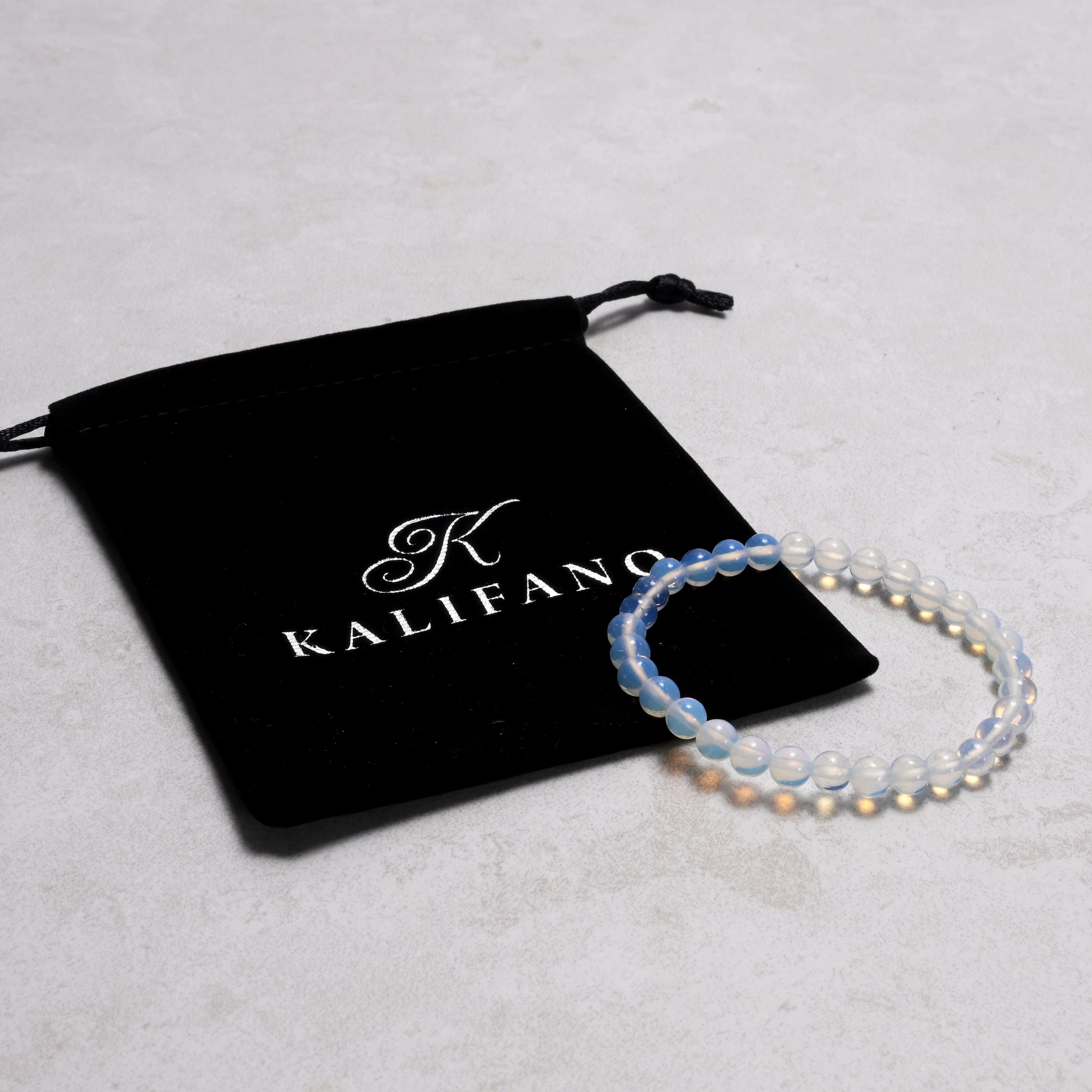 Kalifano Gemstone Bracelets Opalite Moonstone 6mm Gemstone Bead Bracelet