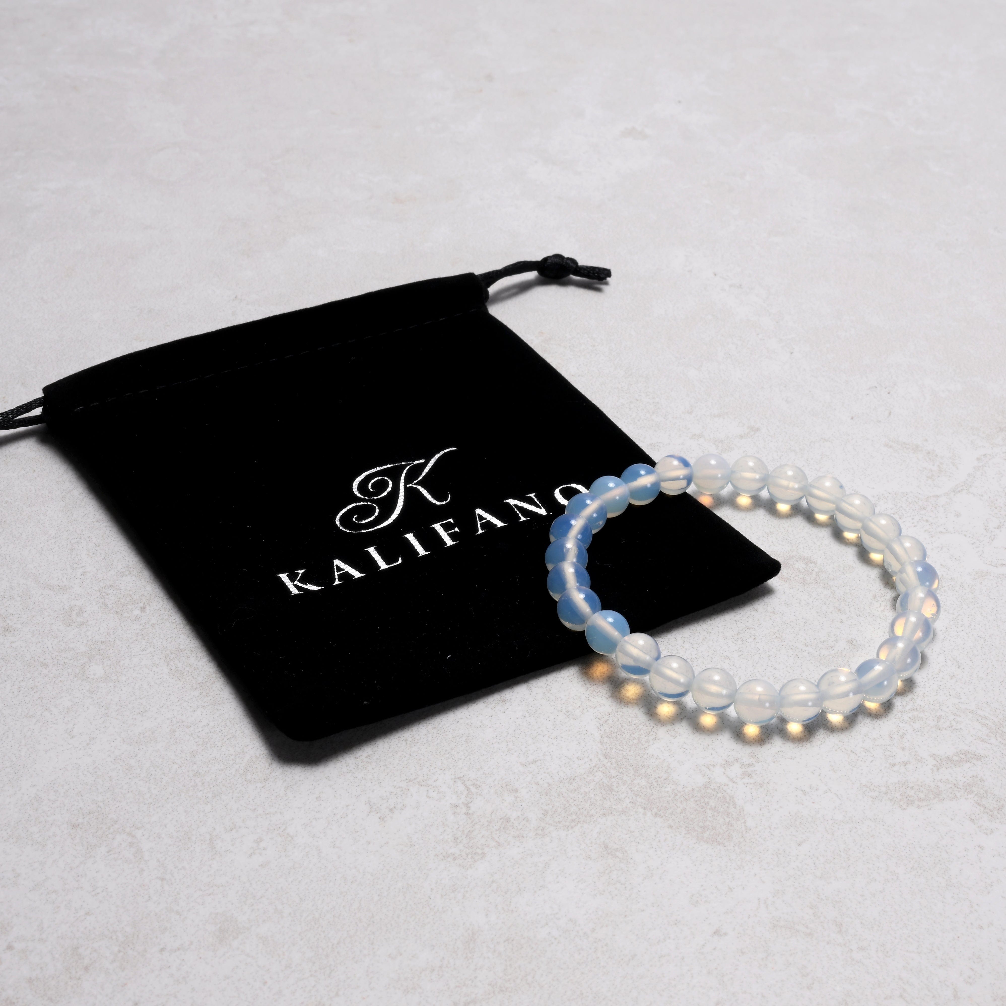 Kalifano Gemstone Bracelets Opalite Moonstone 8 mm Beaded Gemstone Bracelet