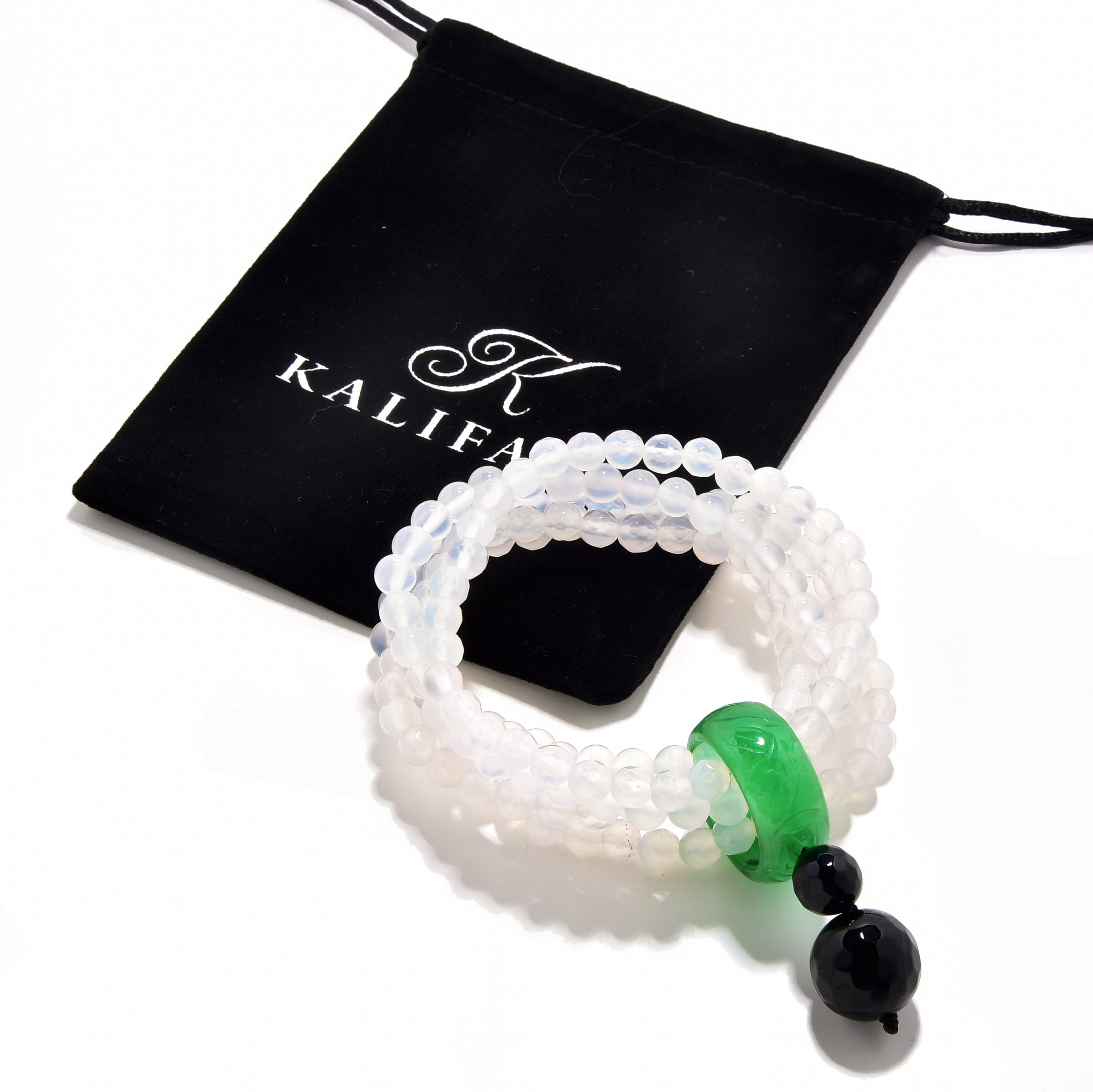 Kalifano Gemstone Bracelets Quartz Agate 6mm Beads with Jade Ring Gemstone Elastic Bracelet PLAT-BGP-JRQZ