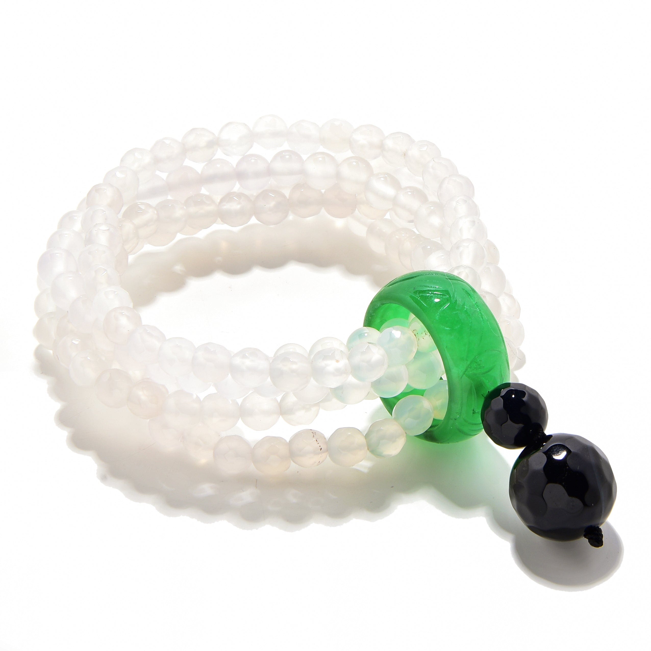 Kalifano Gemstone Bracelets Quartz Agate 6mm Beads with Jade Ring Gemstone Elastic Bracelet PLAT-BGP-JRQZ