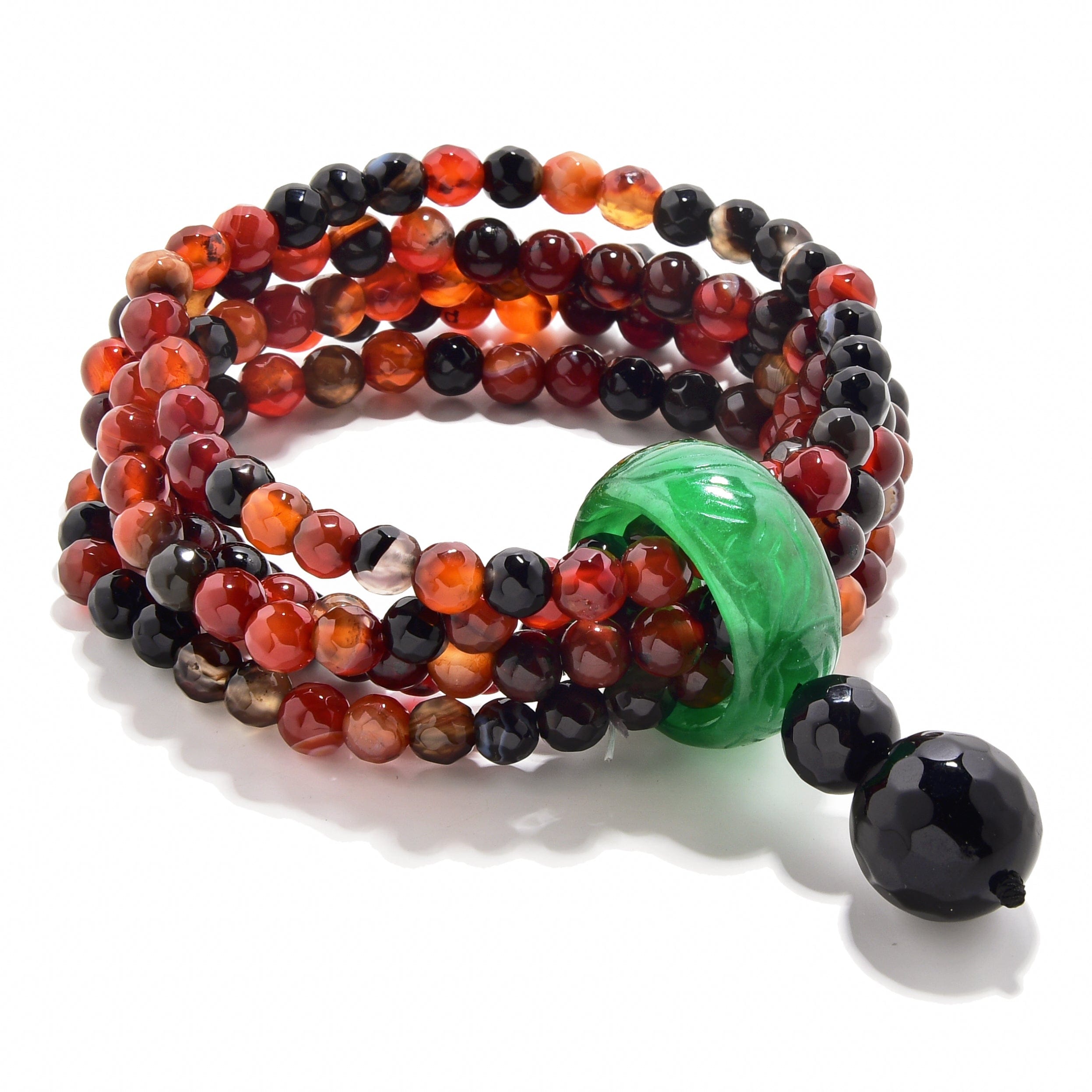Kalifano Gemstone Bracelets Rainbow Agate 6mm Beads with Jade Ring Gemstone Elastic Bracelet PLAT-BGP-JRRW