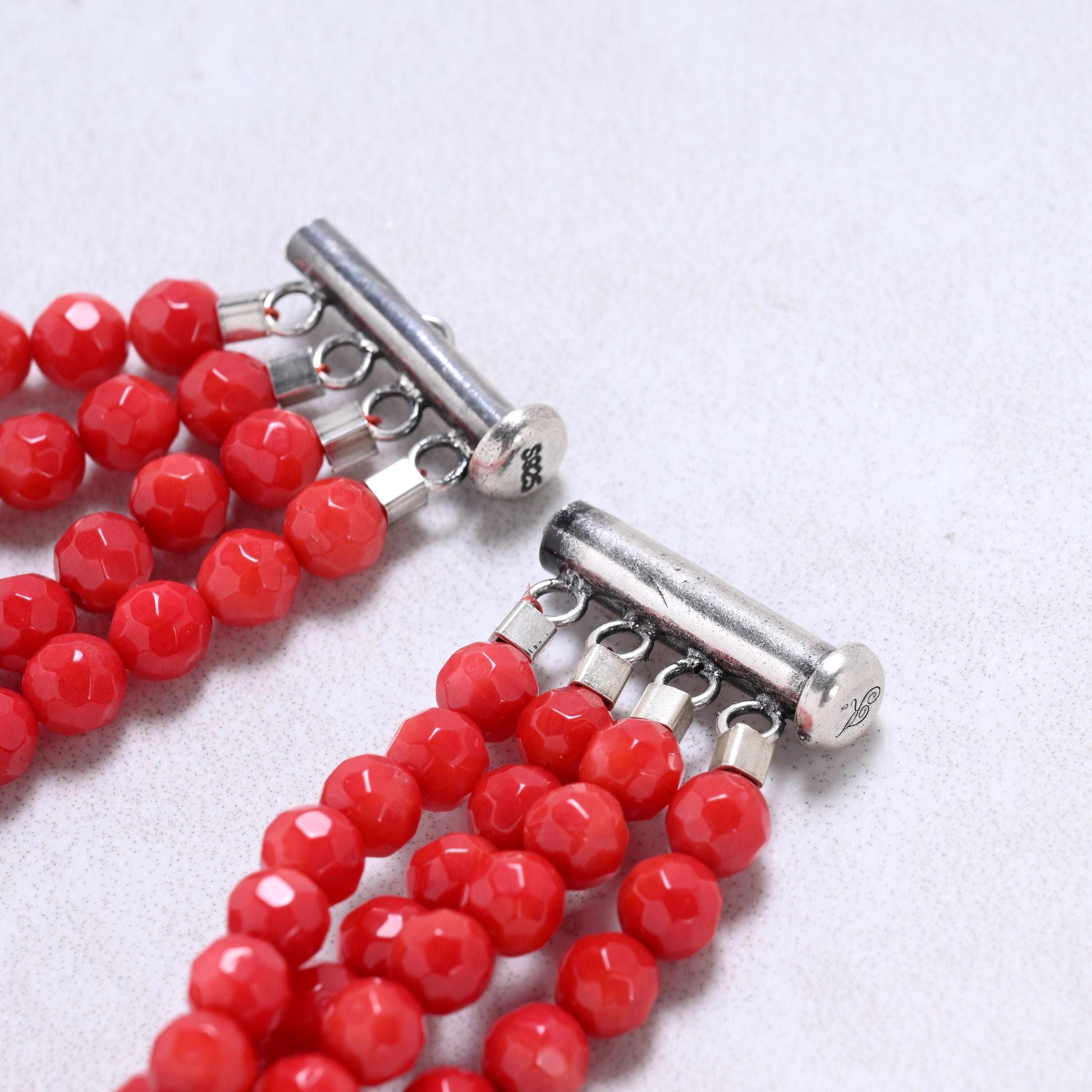 Kalifano Gemstone Bracelets Red Coral 5mm Round Gemstone Bracelet with Sterling Silver Clasp