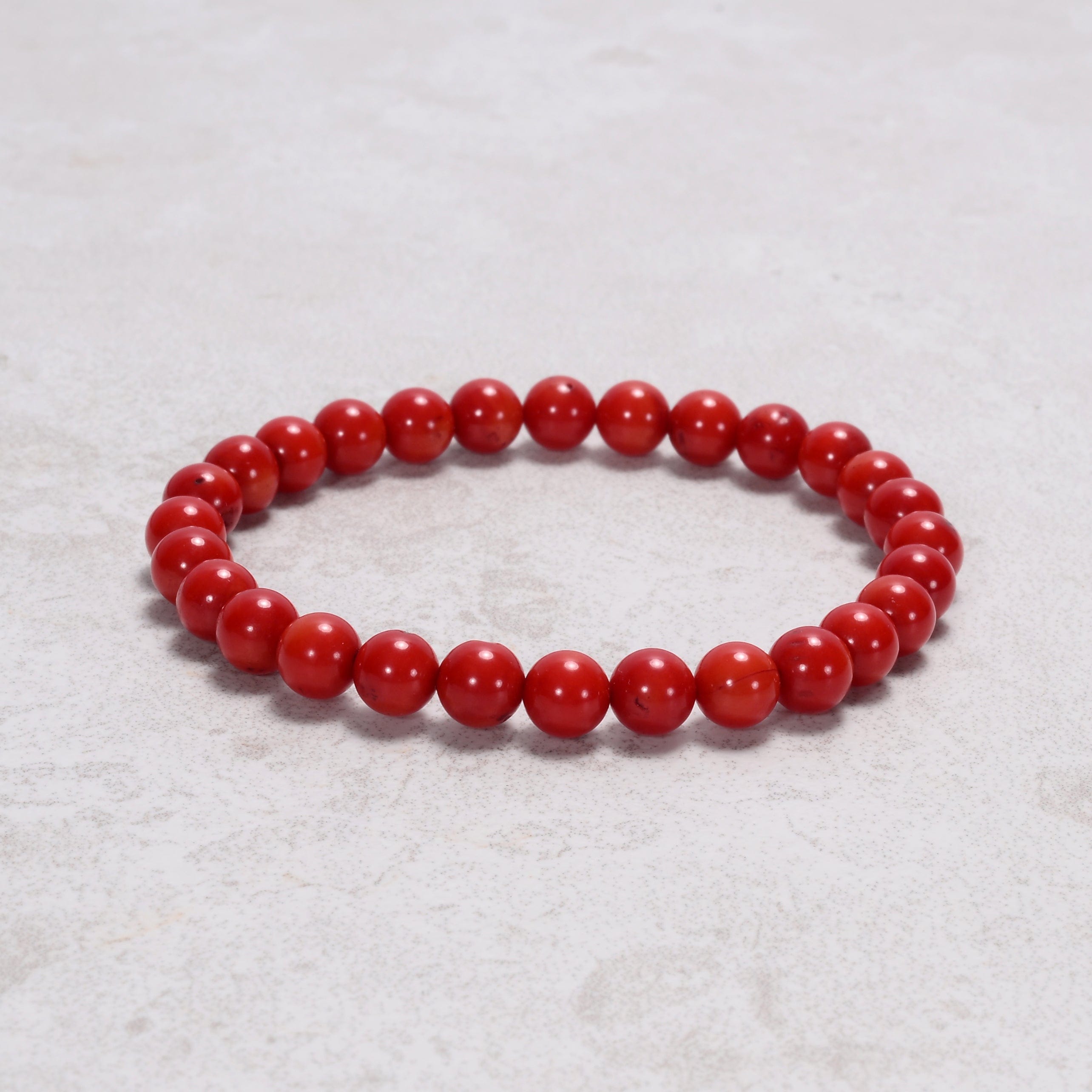 Kalifano Gemstone Bracelets Red Coral 6 mm Beaded Gemstone Bracelet