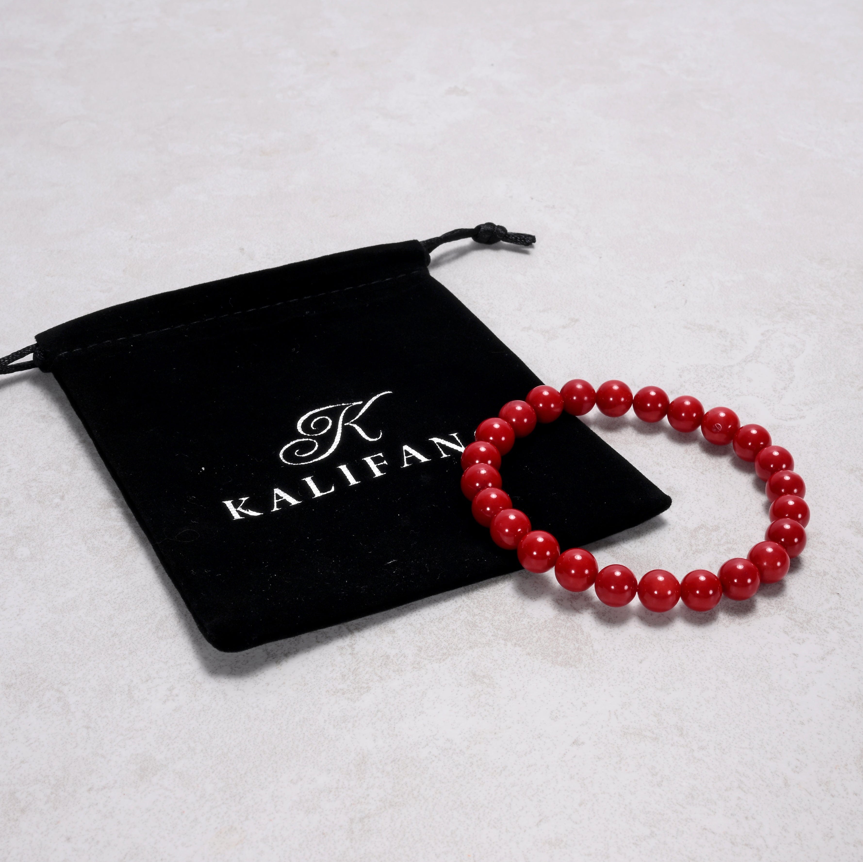 Kalifano Gemstone Bracelets Red Coral 8 mm Beaded Gemstone Bracelet