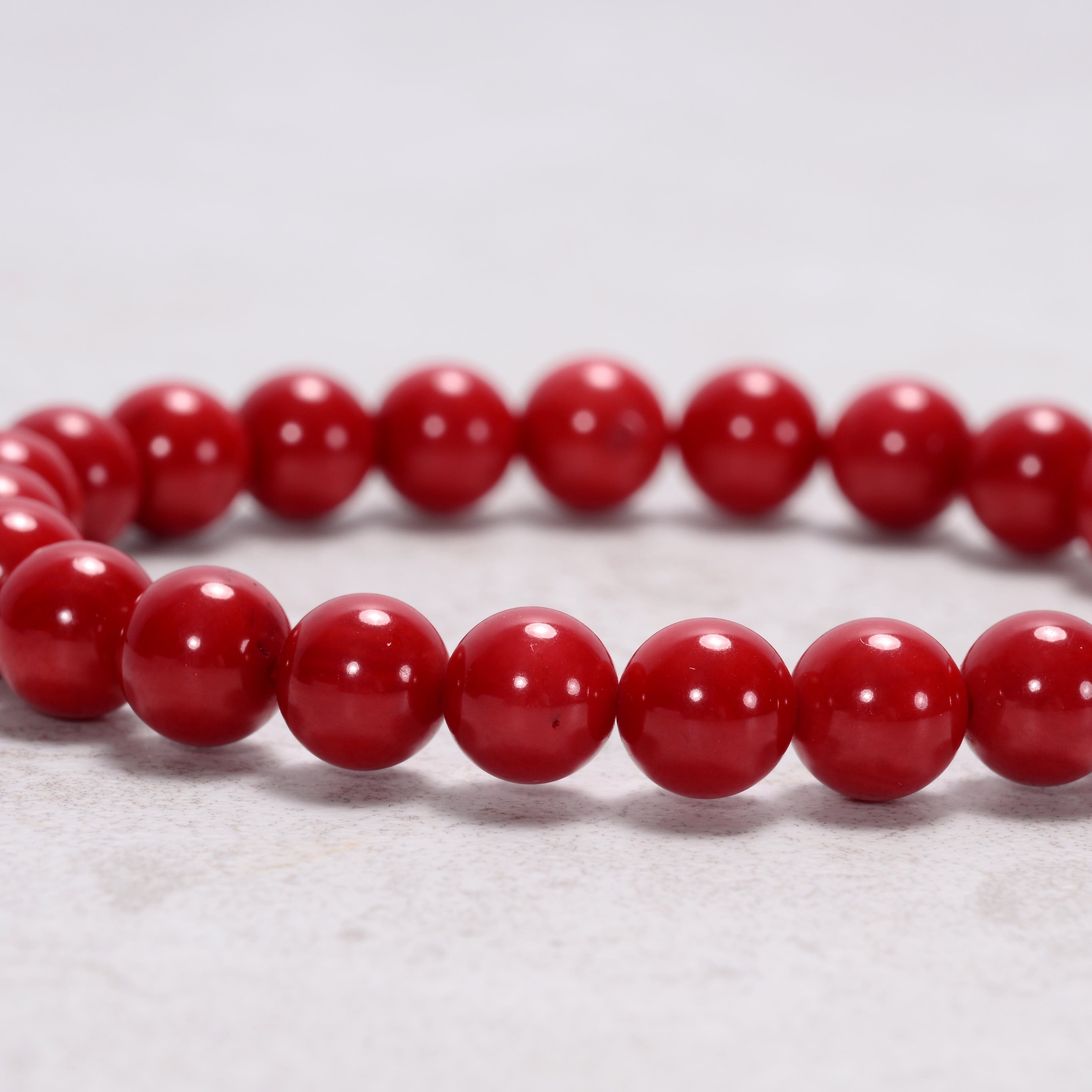 Kalifano Gemstone Bracelets Red Coral 8 mm Beaded Gemstone Bracelet