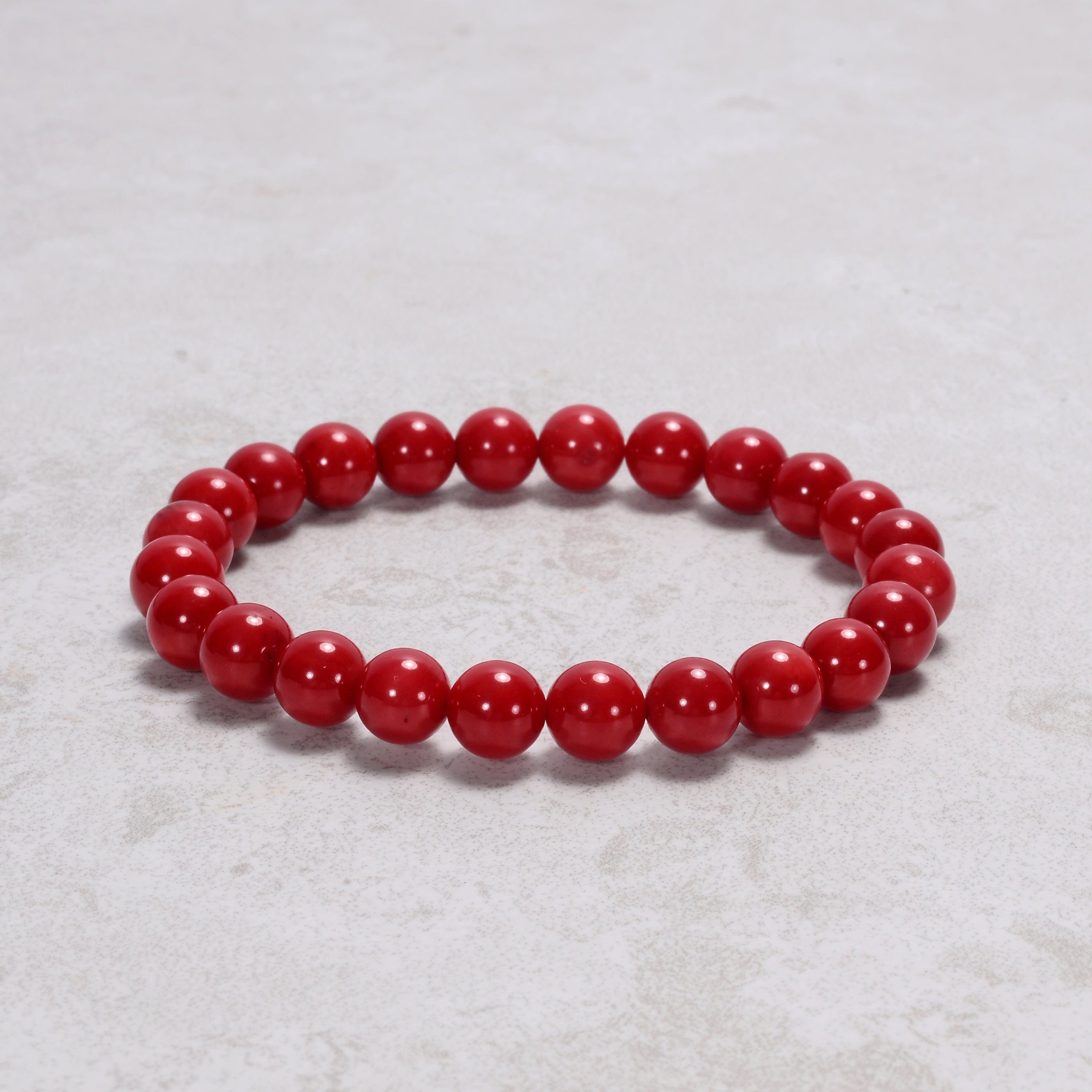 Kalifano Gemstone Bracelets Red Coral 8 mm Beaded Gemstone Bracelet