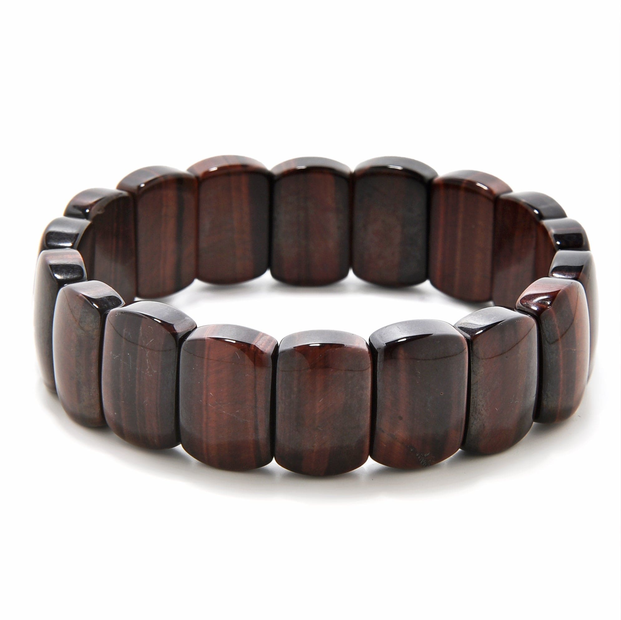 Kalifano Gemstone Bracelets Red Tiger Eye 17mm Beads Gemstone Elastic Bracelet PLAT-BGP-048