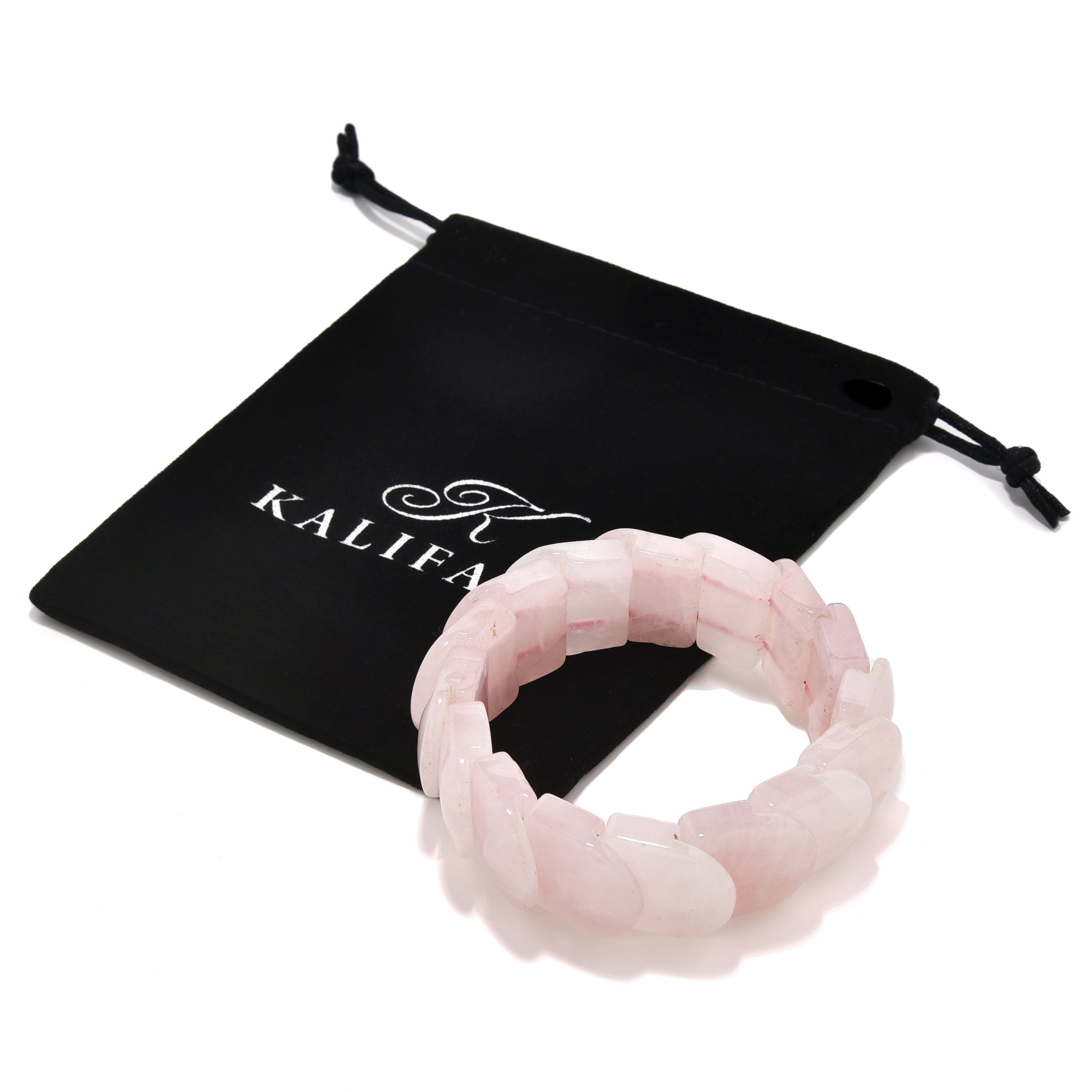 Kalifano Gemstone Bracelets Rose Quartz 19 mm Gemstone Elastic Bracelet PLAT-BGP-050
