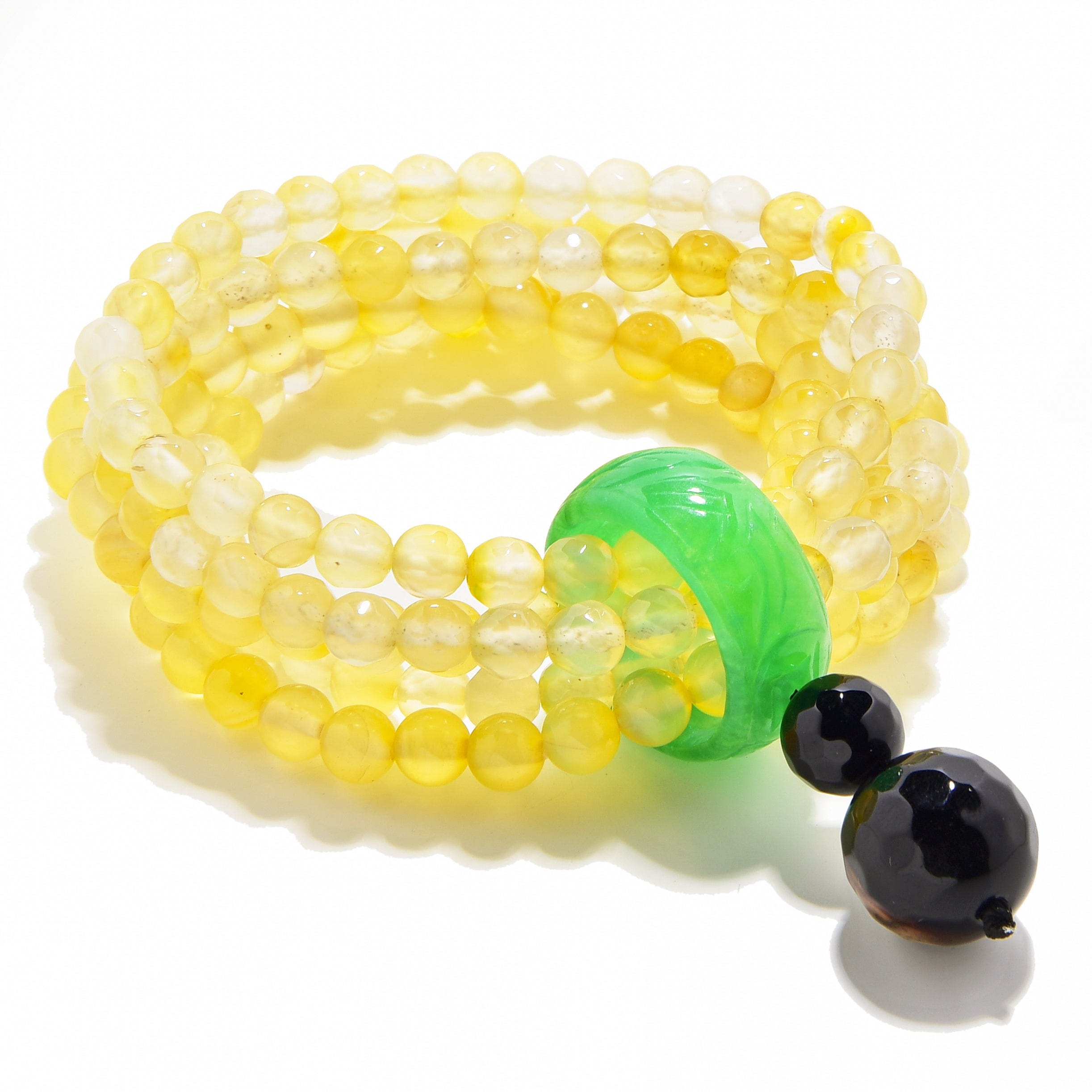 Kalifano Gemstone Bracelets Yellow Agate 6mm Beads with Jade Ring Gemstone Elastic Bracelet PLAT-BGP-JRYW