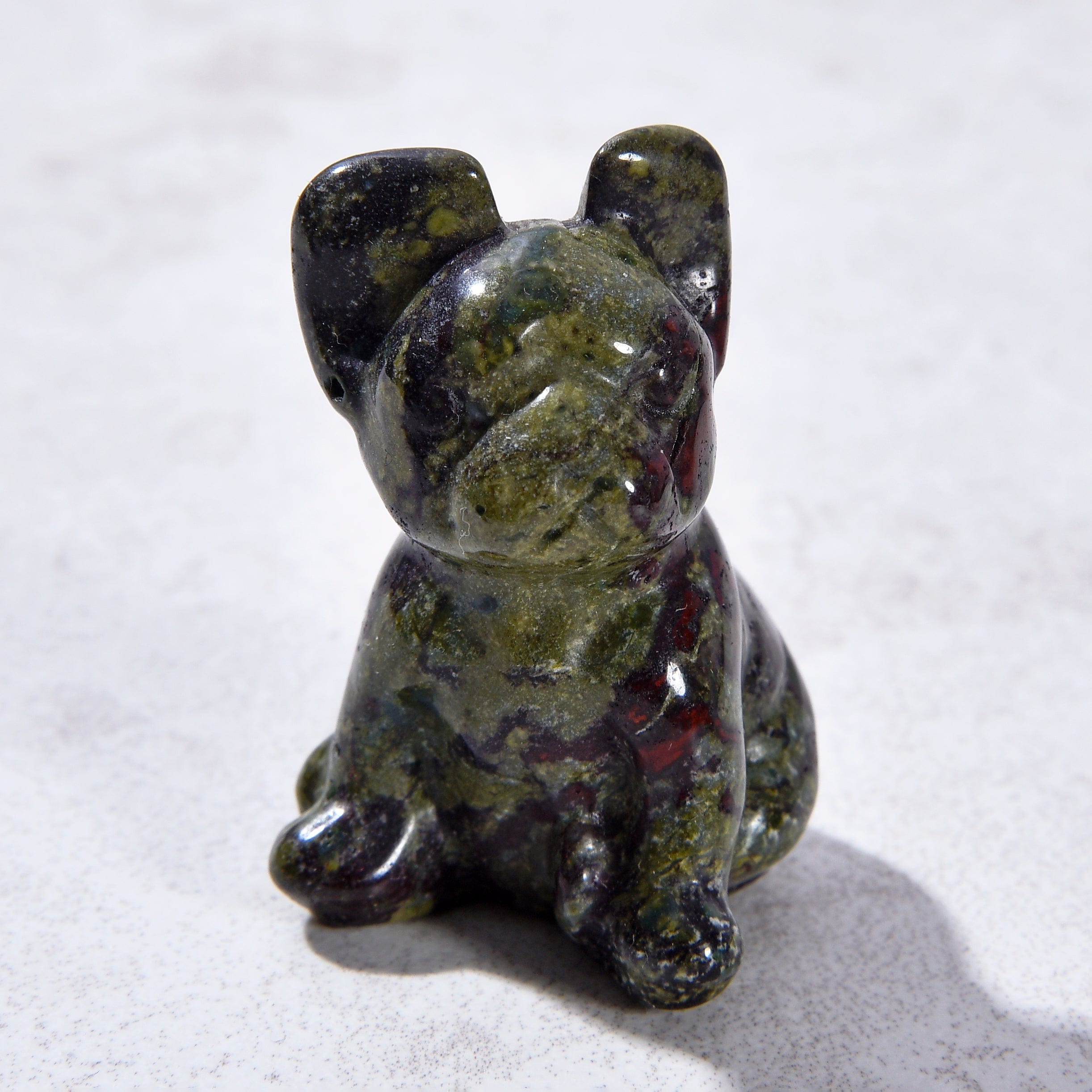 KALIFANO Gemstone Carvings 1.5" Bloodstone Bulldog Natural Gemstone Carving CV11-BD-BS
