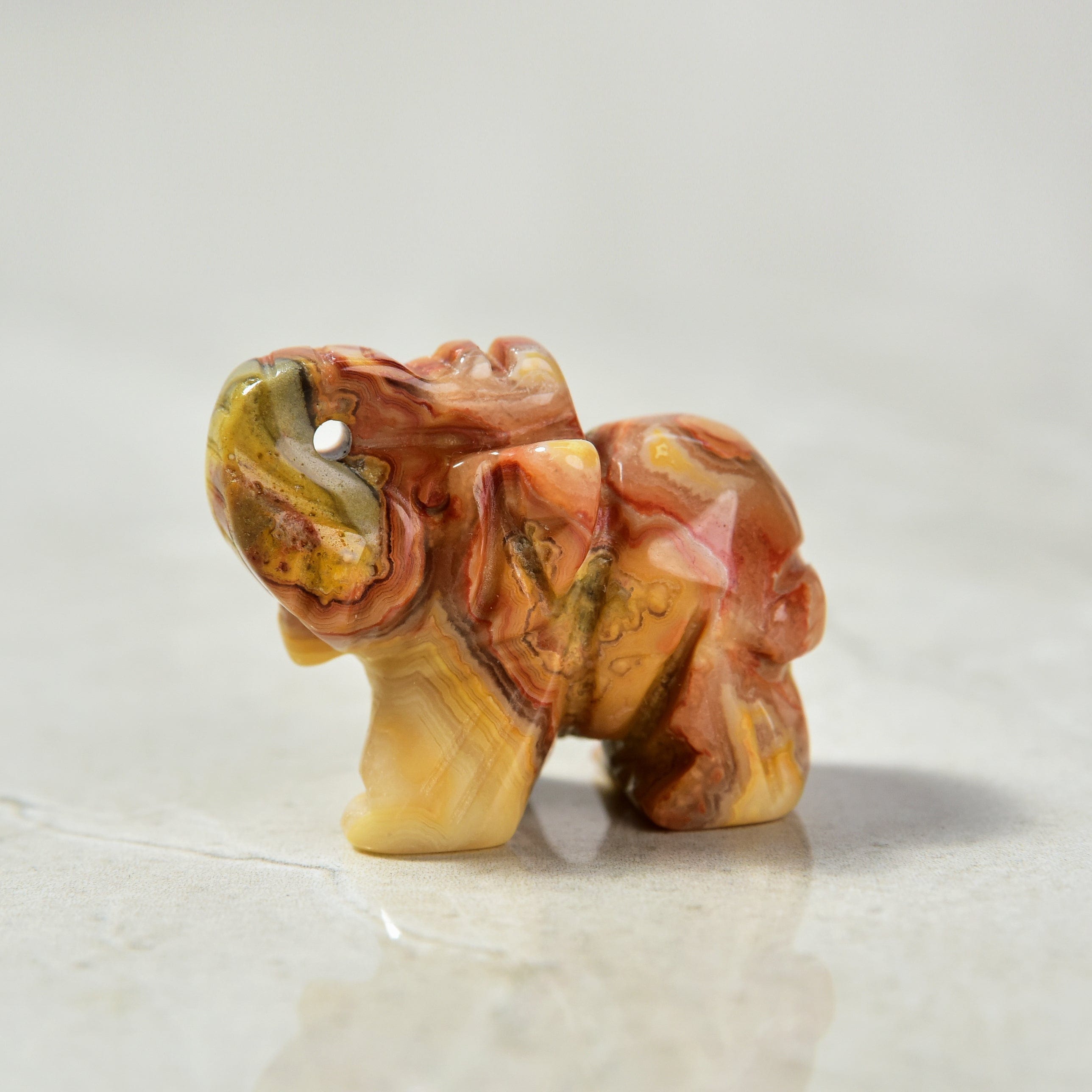 KALIFANO Gemstone Carvings 1.5" Crazy Lace Agate Elephant Natural Gemstone Carving CV7-E-CLA