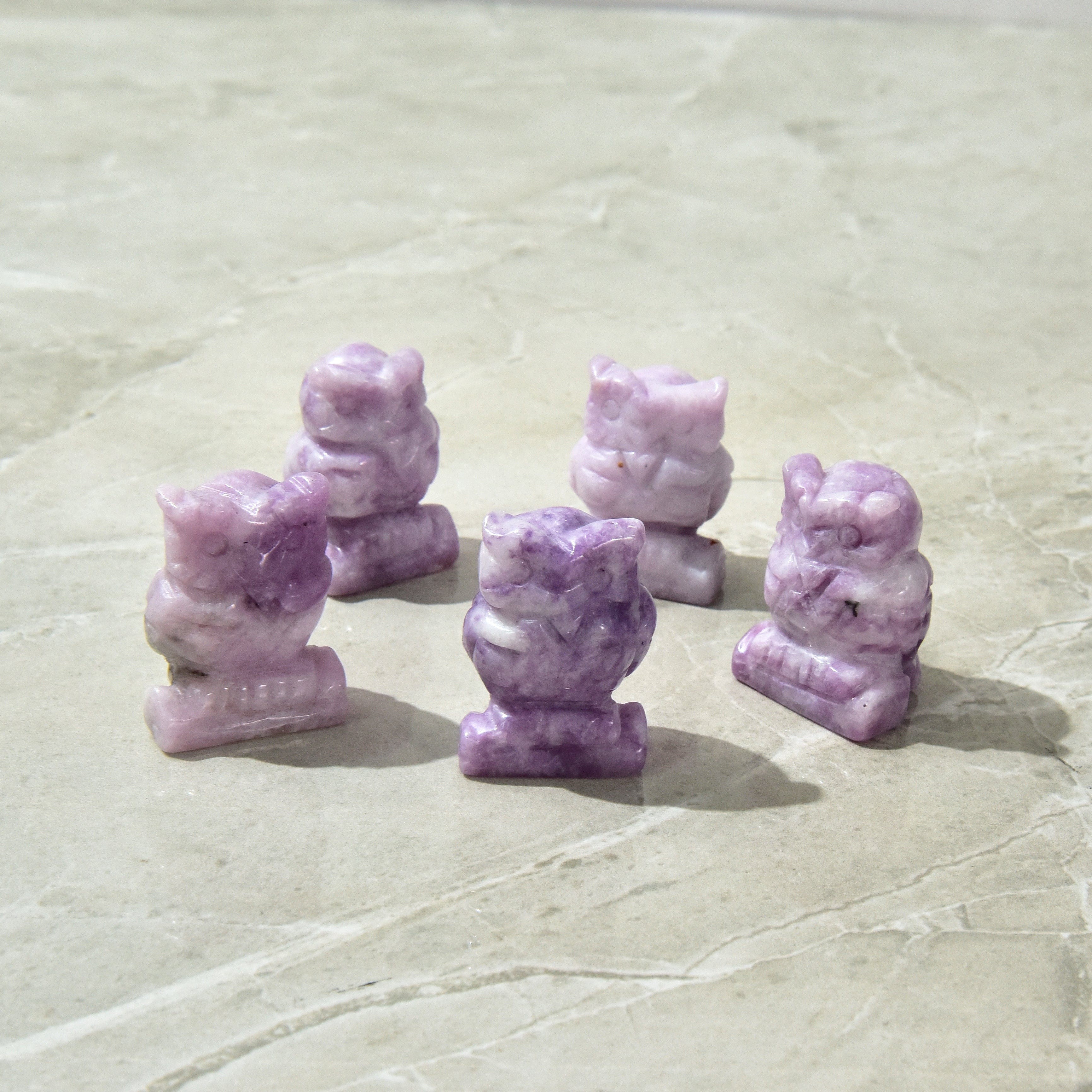 KALIFANO Gemstone Carvings 1.5" Lepidolite Owl Natural Gemstone Carving CV12-O-LD