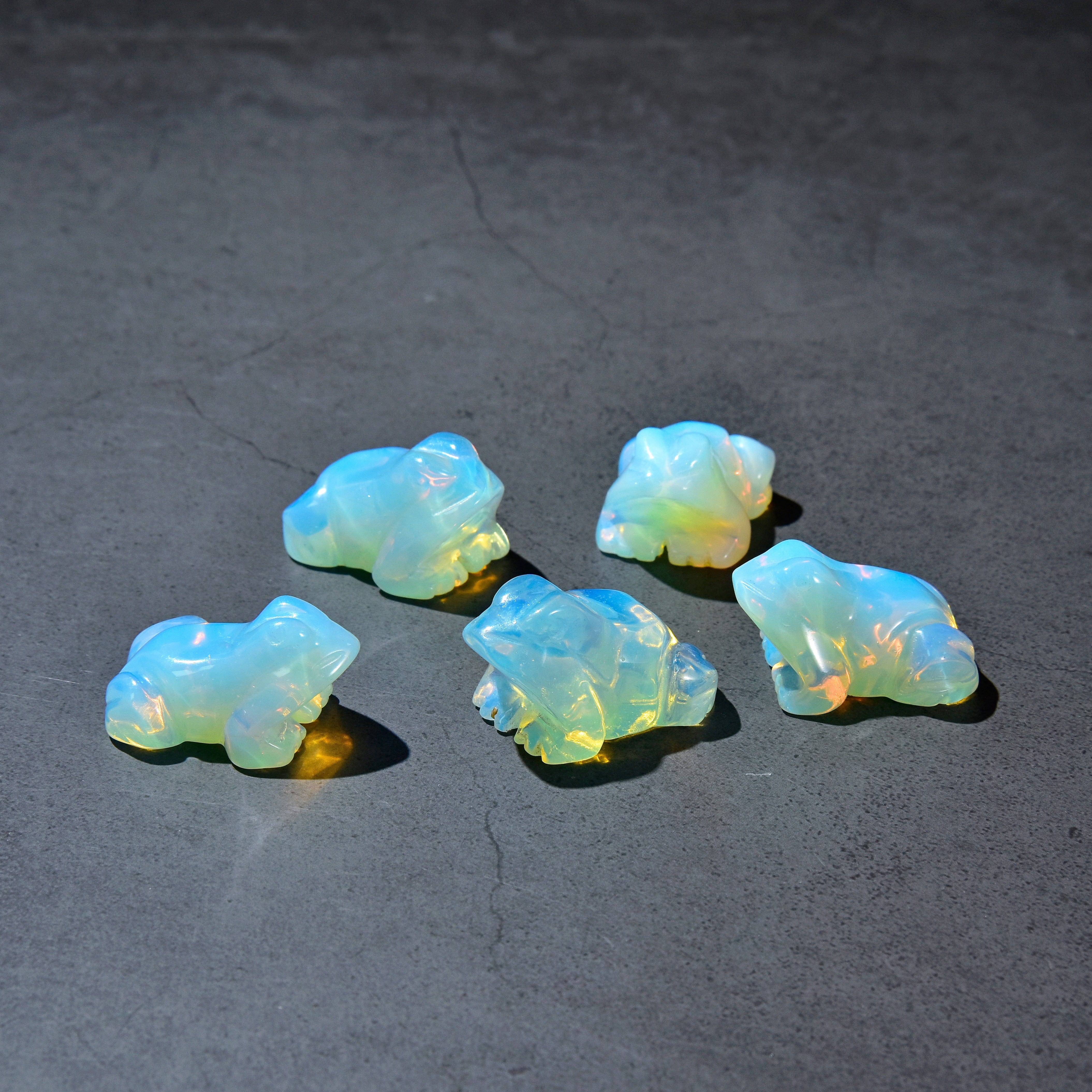 KALIFANO Gemstone Carvings 1.5" Opalite Moonstone Frog Natural Gemstone Carving CV9-F-MS