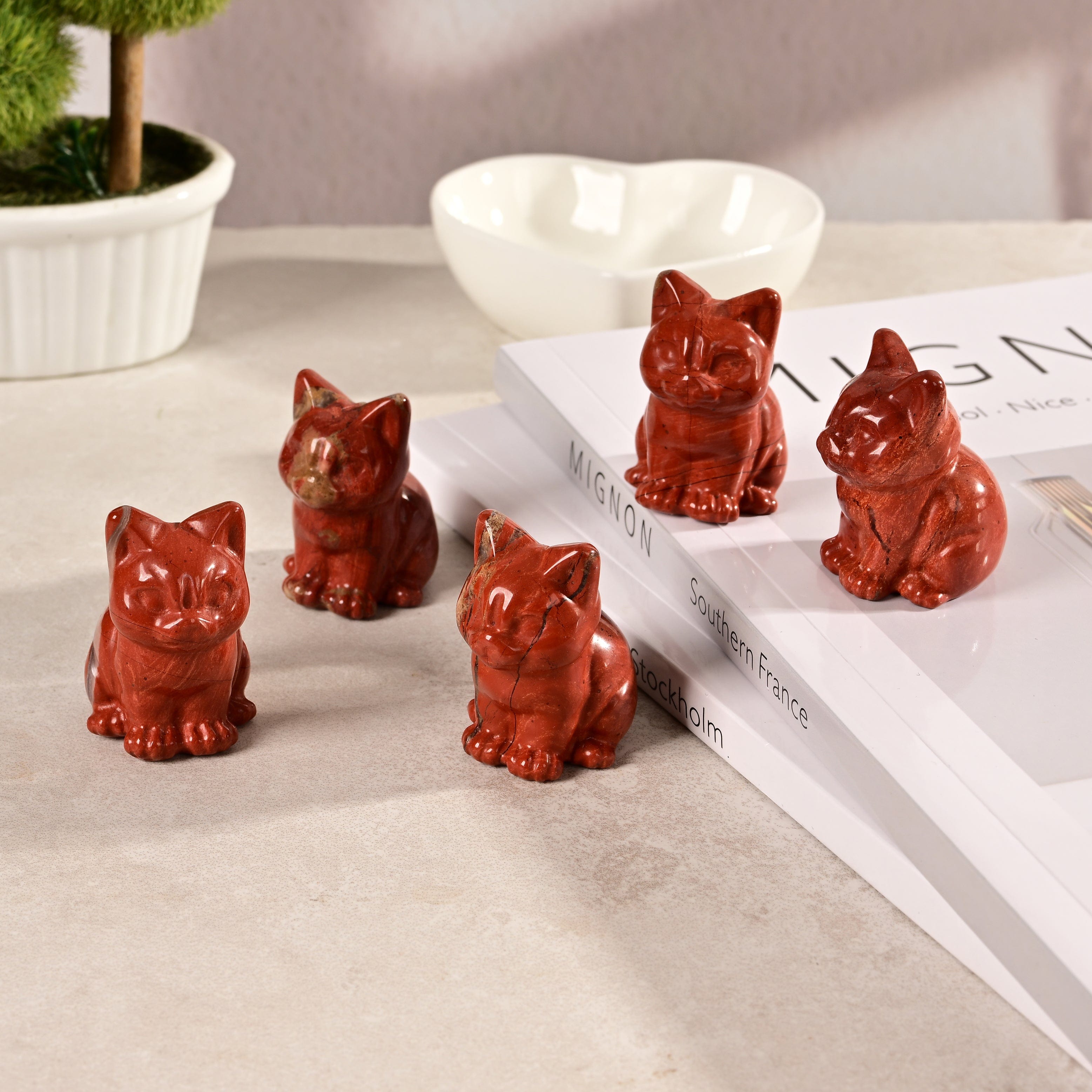 KALIFANO Gemstone Carvings 1.5" Red Jasper Cat Natural Gemstone Carving CV11-C-RJ