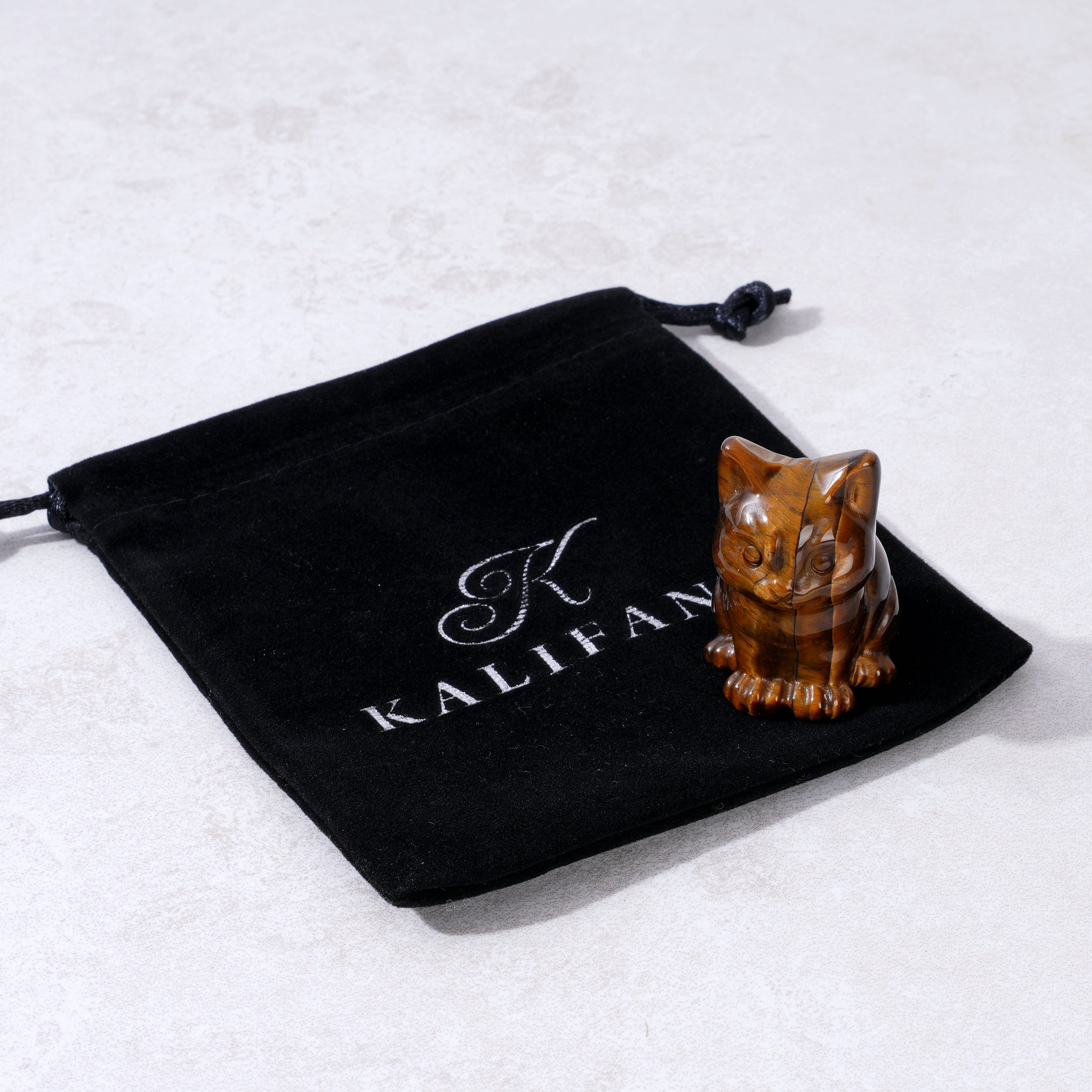 KALIFANO Gemstone Carvings 1.5" Tiger Eye Cat Gemstone Carving CV11-C-TE