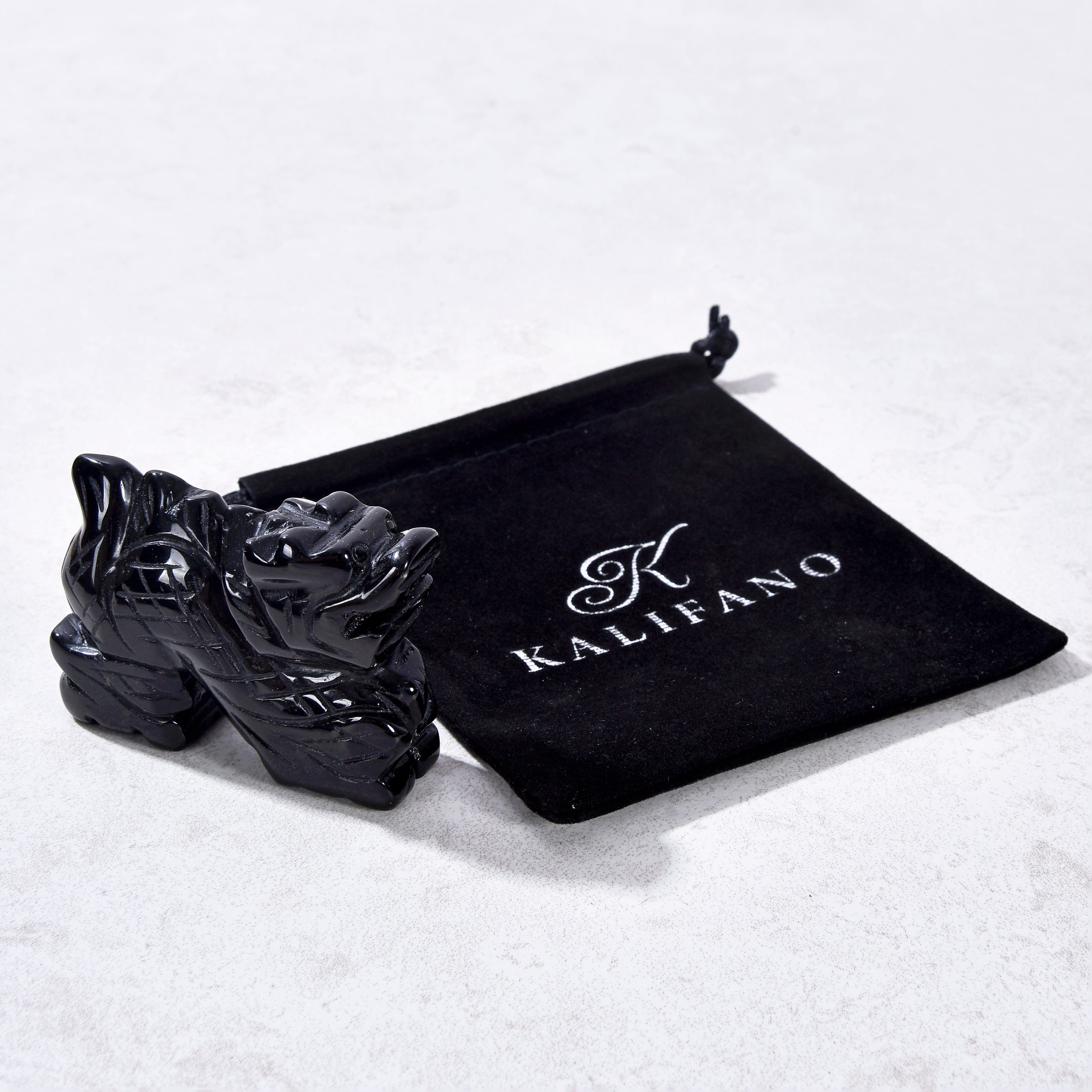 KALIFANO Gemstone Carvings 2.5" Obsidian Dragon Natural Gemstone Carving CV30-D-OB