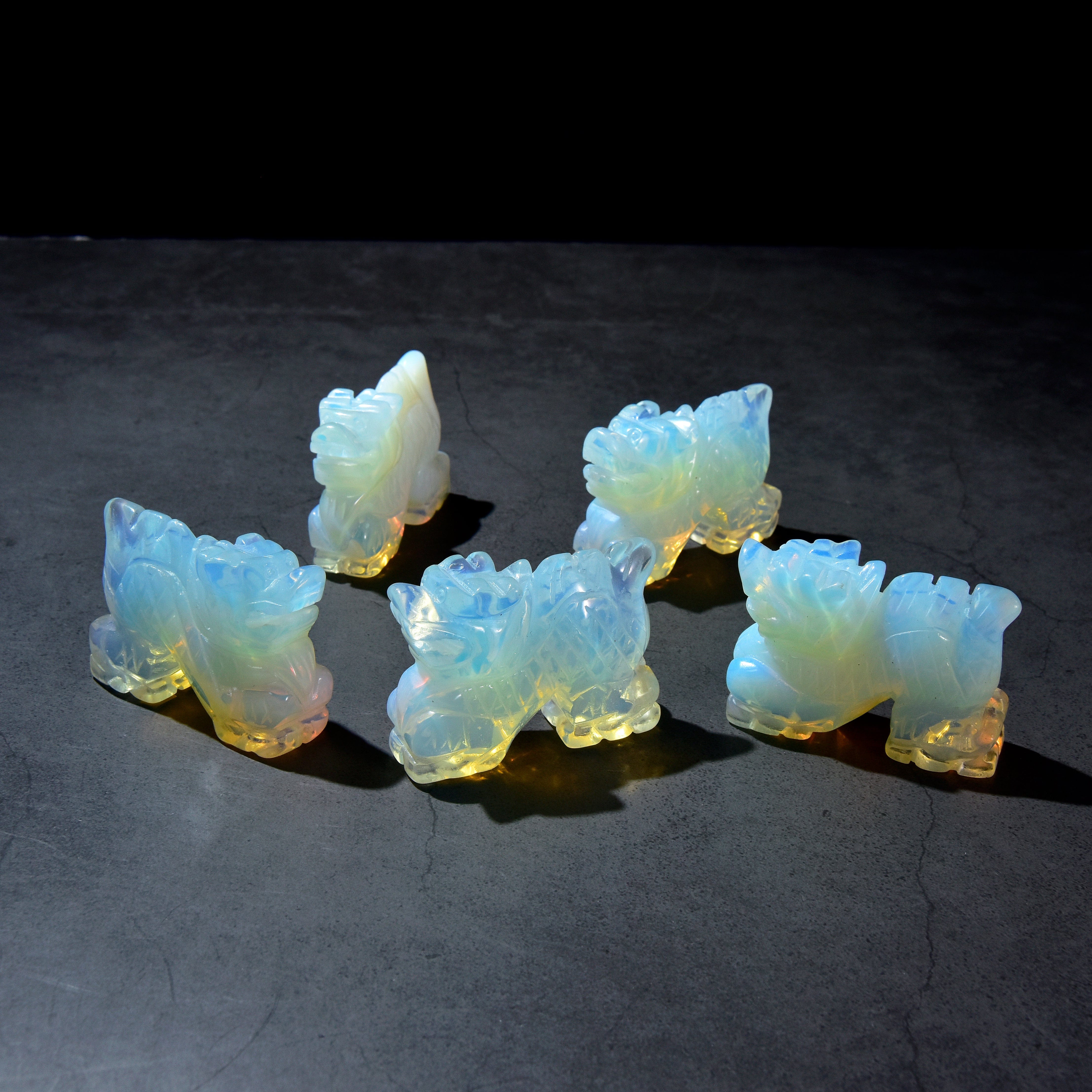 KALIFANO Gemstone Carvings 2.5" Opalite Moonstone Dragon Natural Gemstone Carving CV30-D-MS