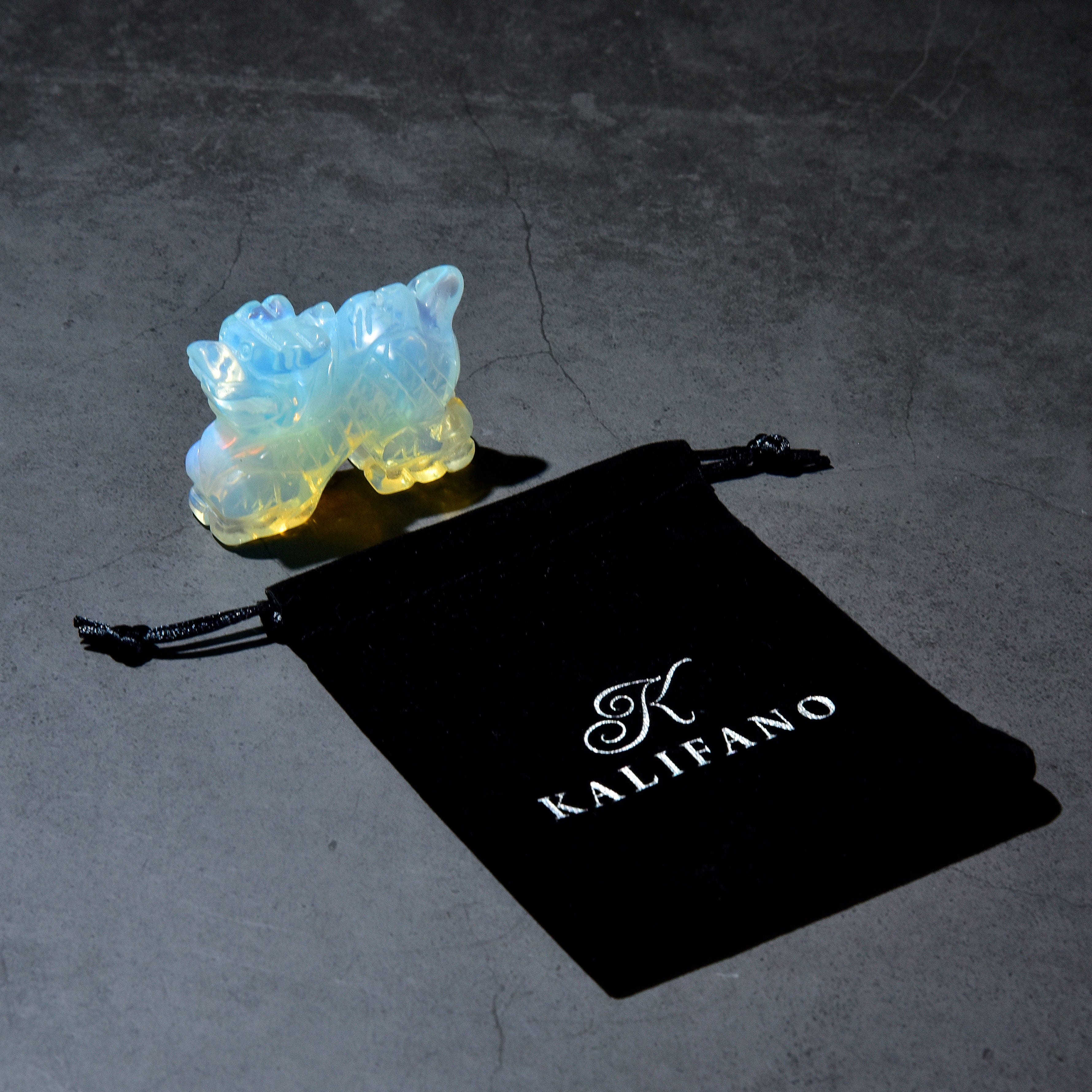 KALIFANO Gemstone Carvings 2.5" Opalite Moonstone Dragon Natural Gemstone Carving CV30-D-MS