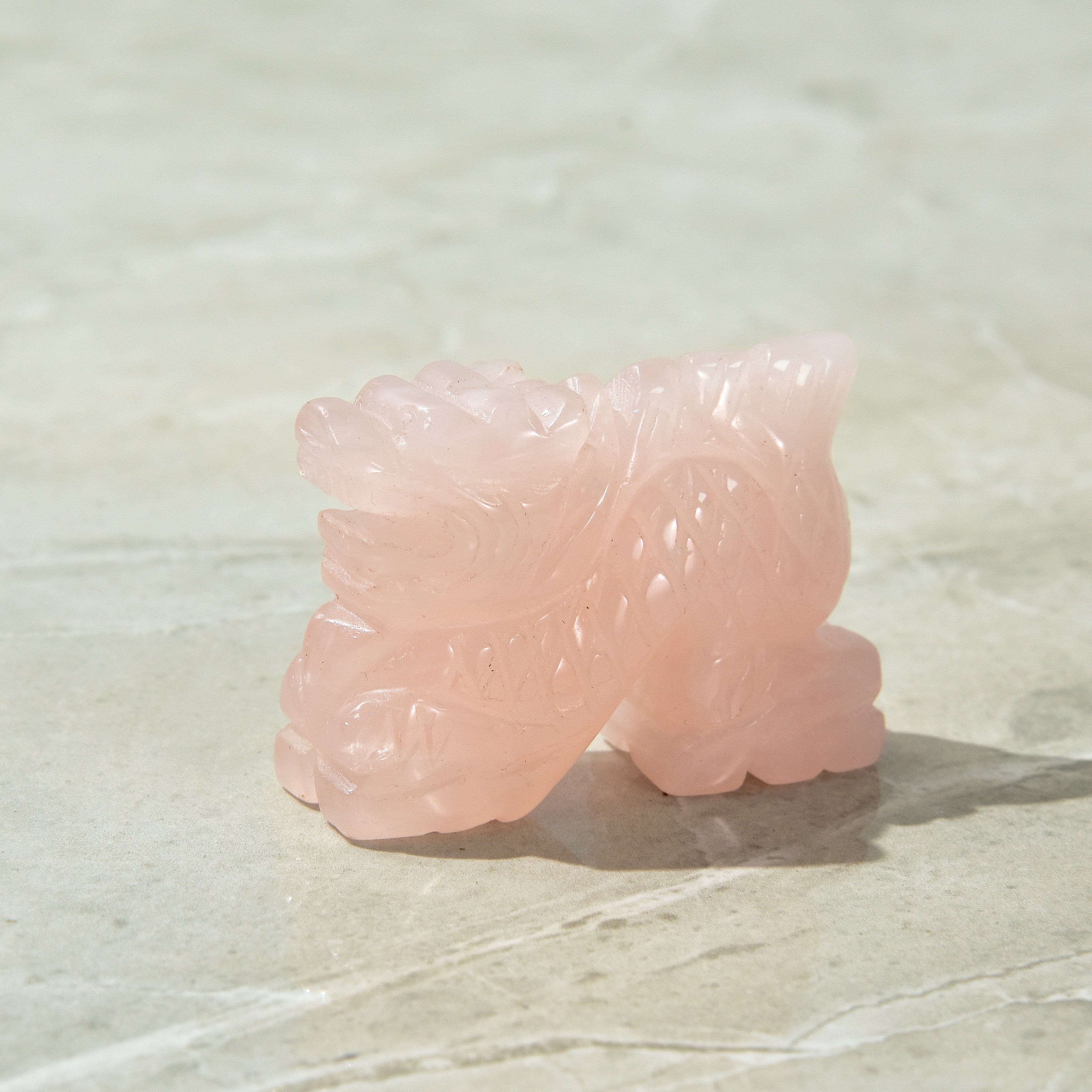 KALIFANO Gemstone Carvings 2.5" Rose Quartz Dragon Natural Gemstone Carving CV30-D-RQ