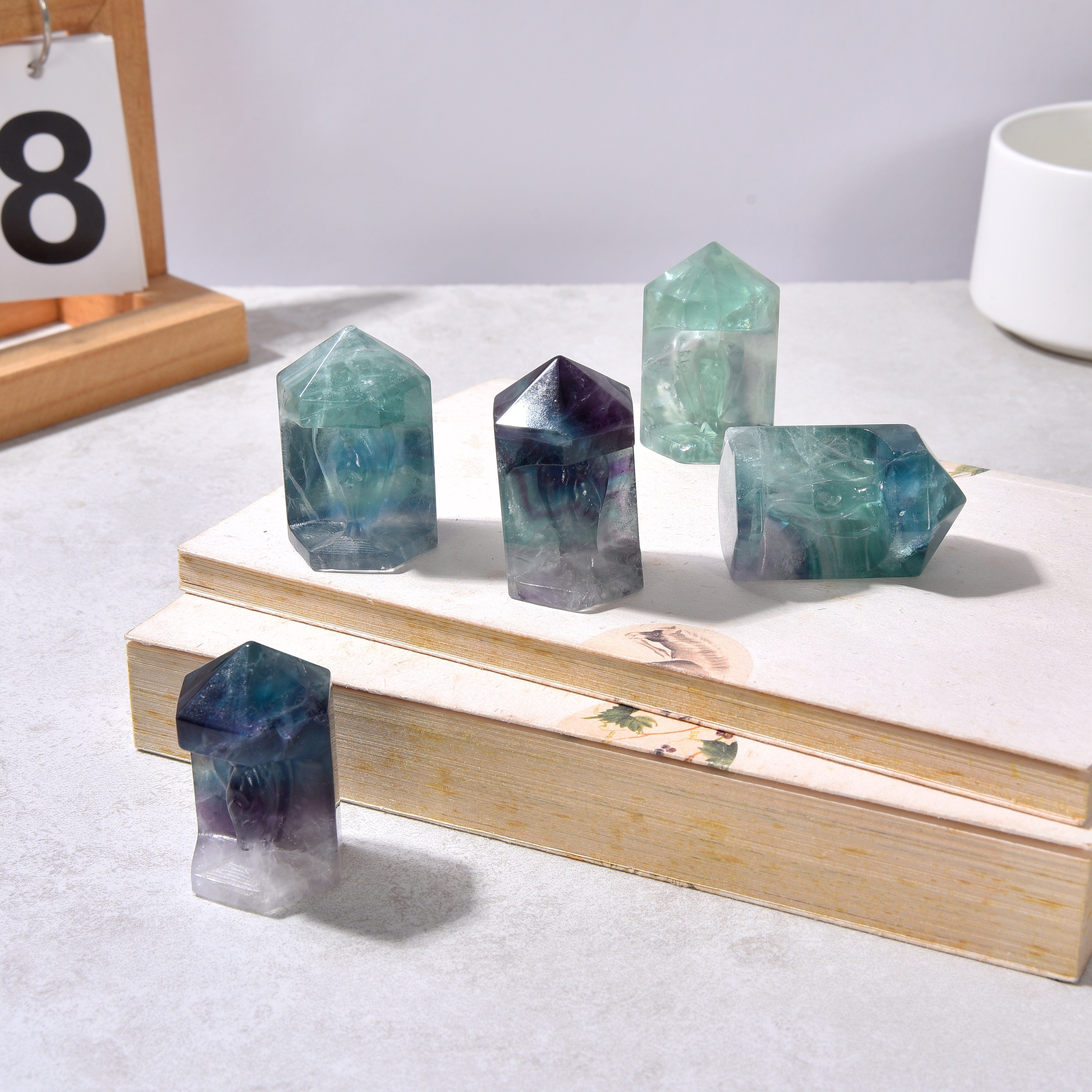 KALIFANO Gemstone Carvings 2" Fluorite Angel Obelisk Tower Natural Gemstone Carving CV35-AOT-FL