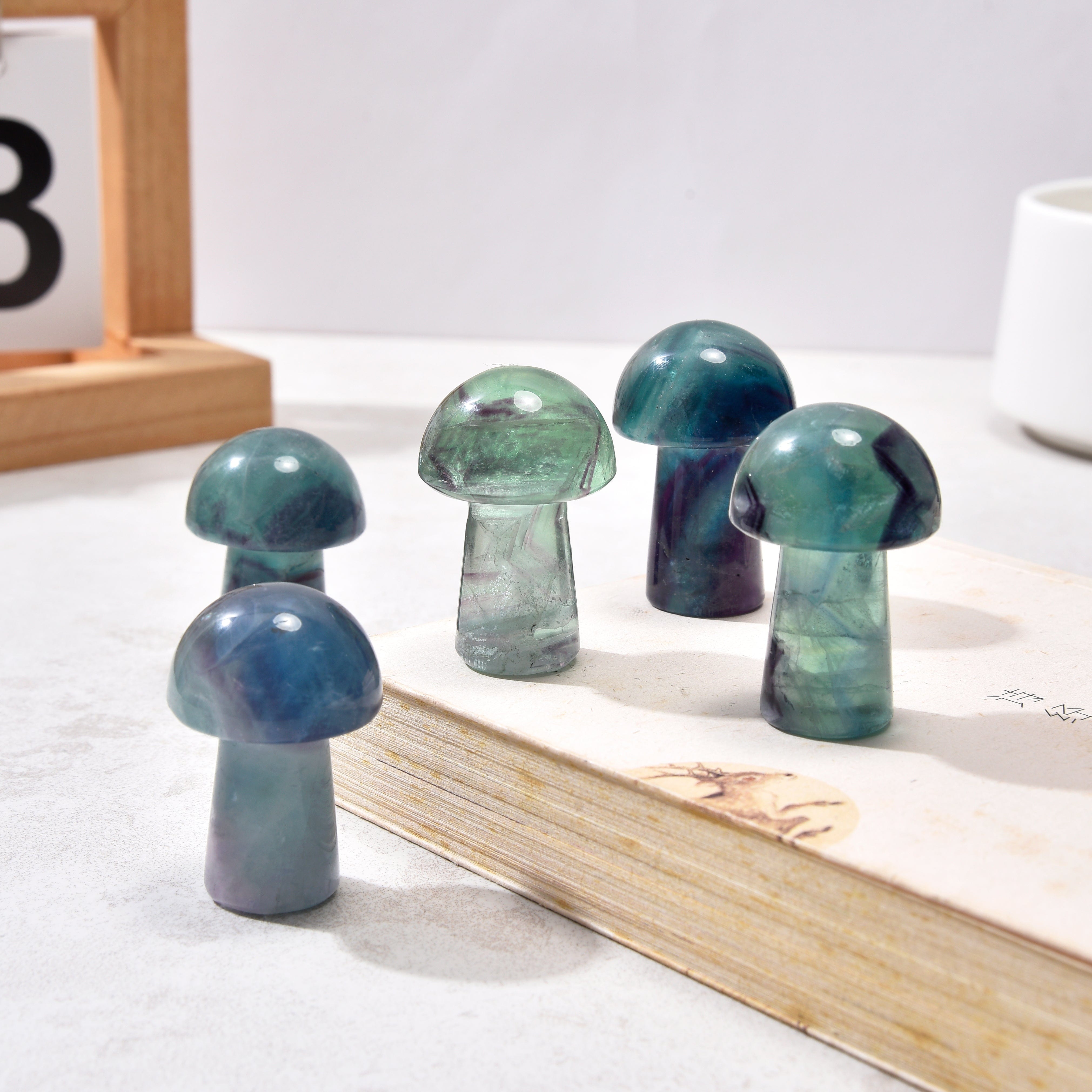 Kalifano Gemstone Carvings 2" Fluorite Mushroom Natural Gemstone Carving CV12-M-FL