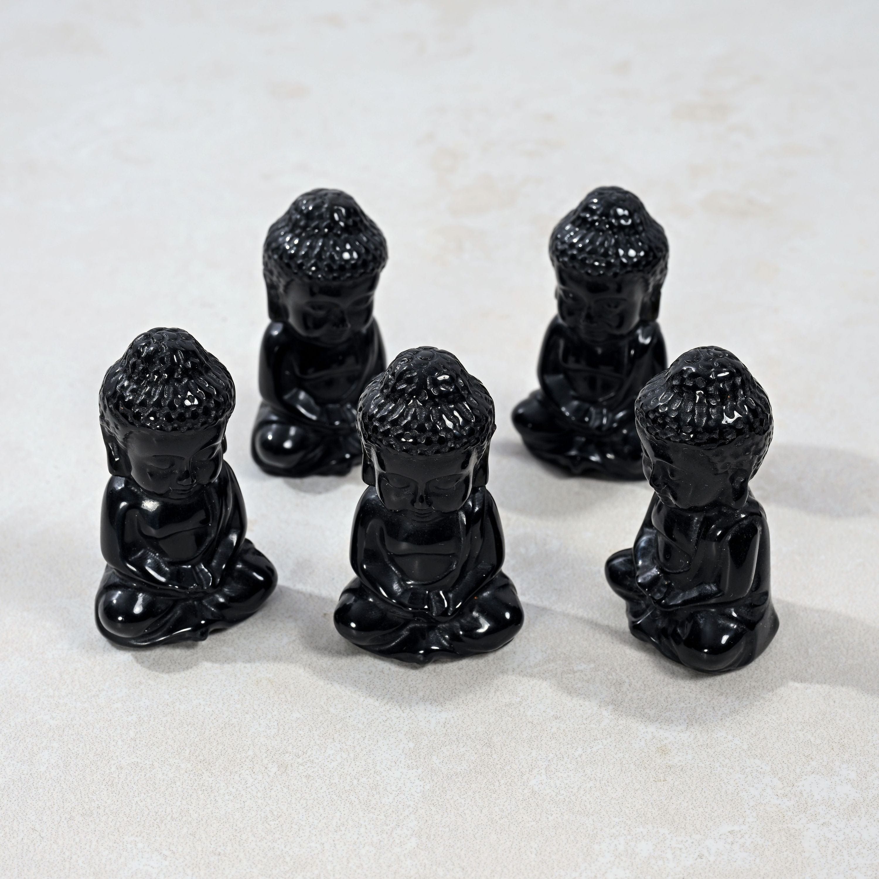 KALIFANO Gemstone Carvings 2" Obsidian Baby Buddha Natural Gemstone Carving CV20-B-OB