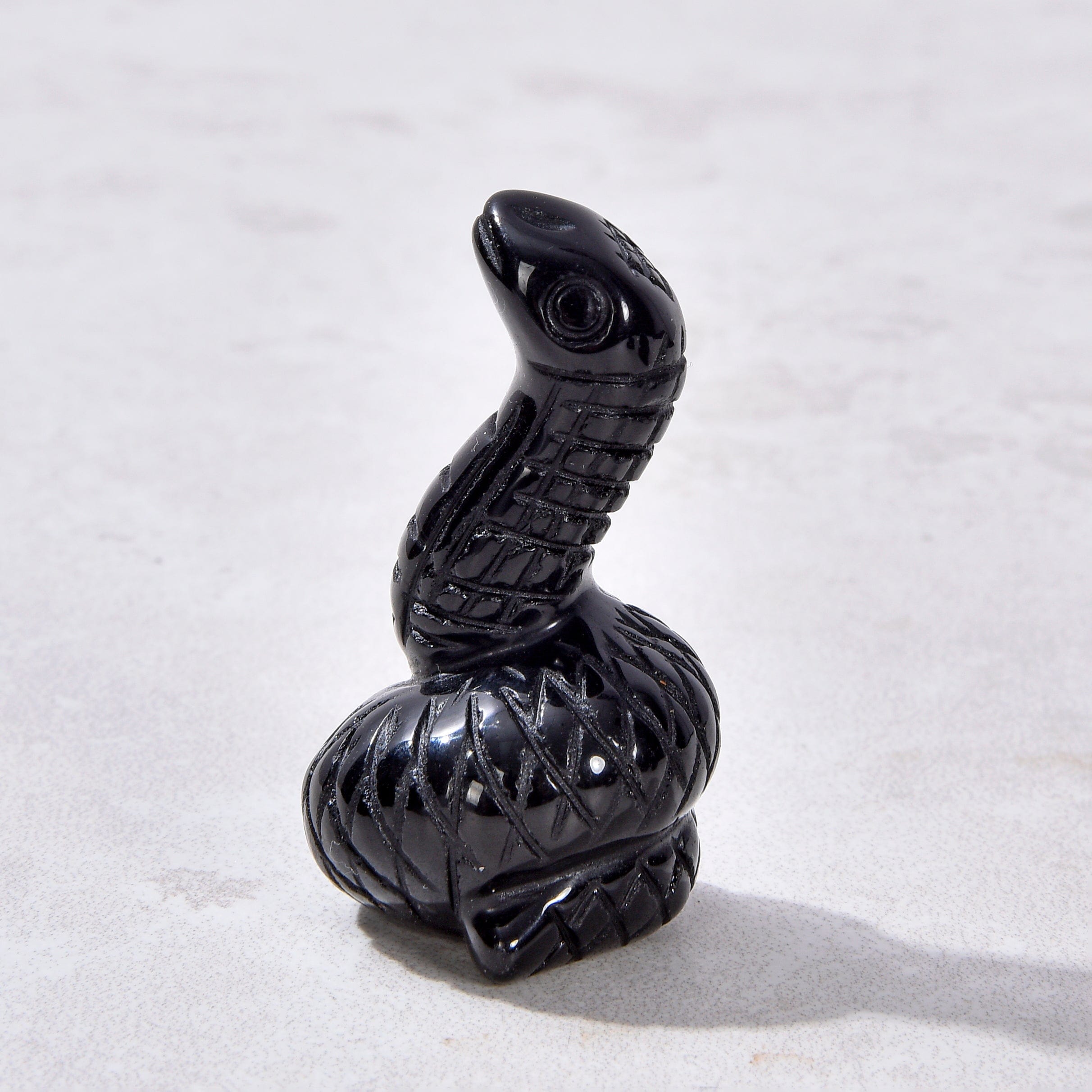 KALIFANO Gemstone Carvings 2" Obsidian Snake Natural Gemstone Carving CV14-S-OB