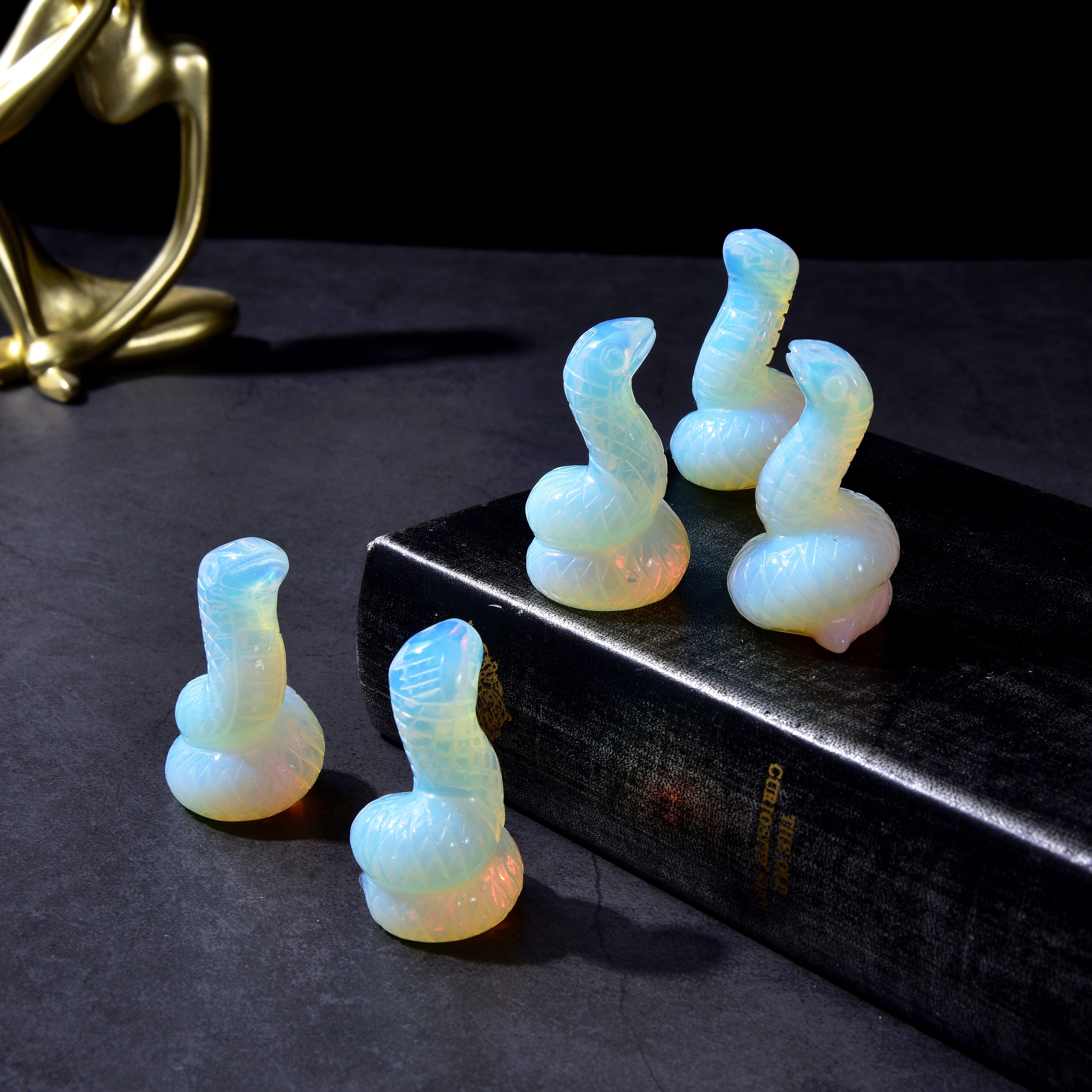 KALIFANO Gemstone Carvings 2" Opalite Moonstone Snake Natural Gemstone Carving CV14-S-MS