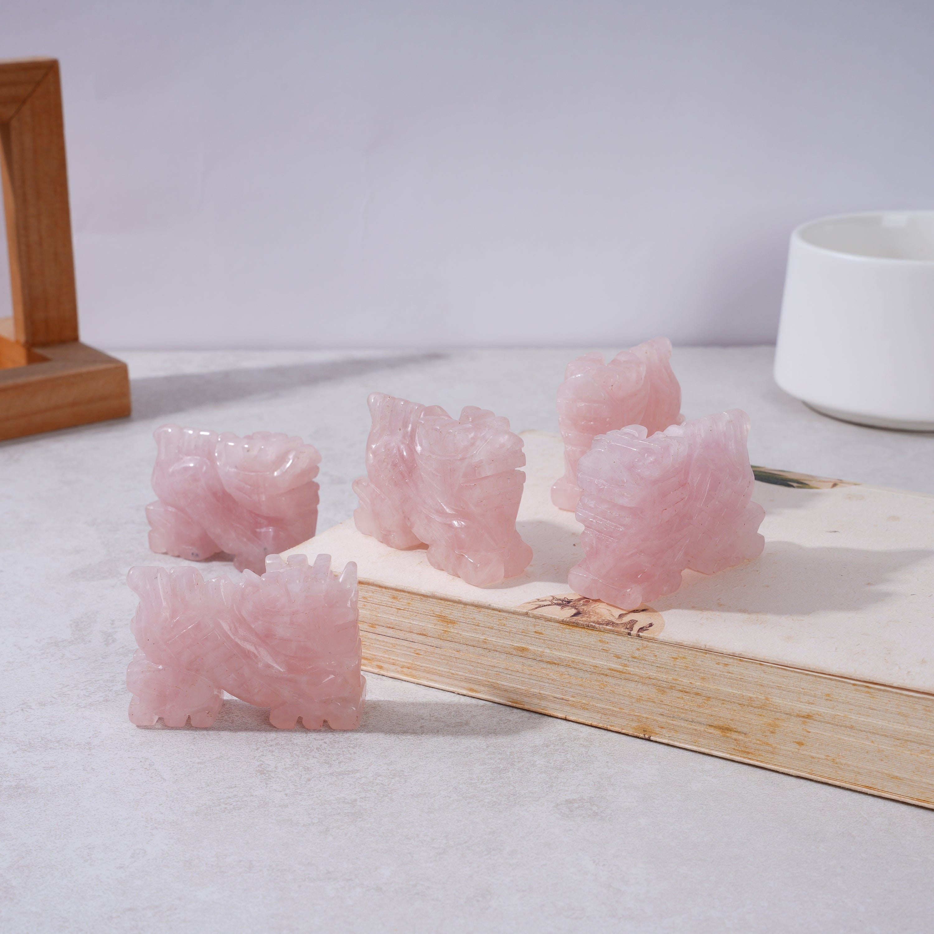 Kalifano Gemstone Carvings 2" Rose Quartz Dragon Natural Gemstone Carving CV14-D-RQ