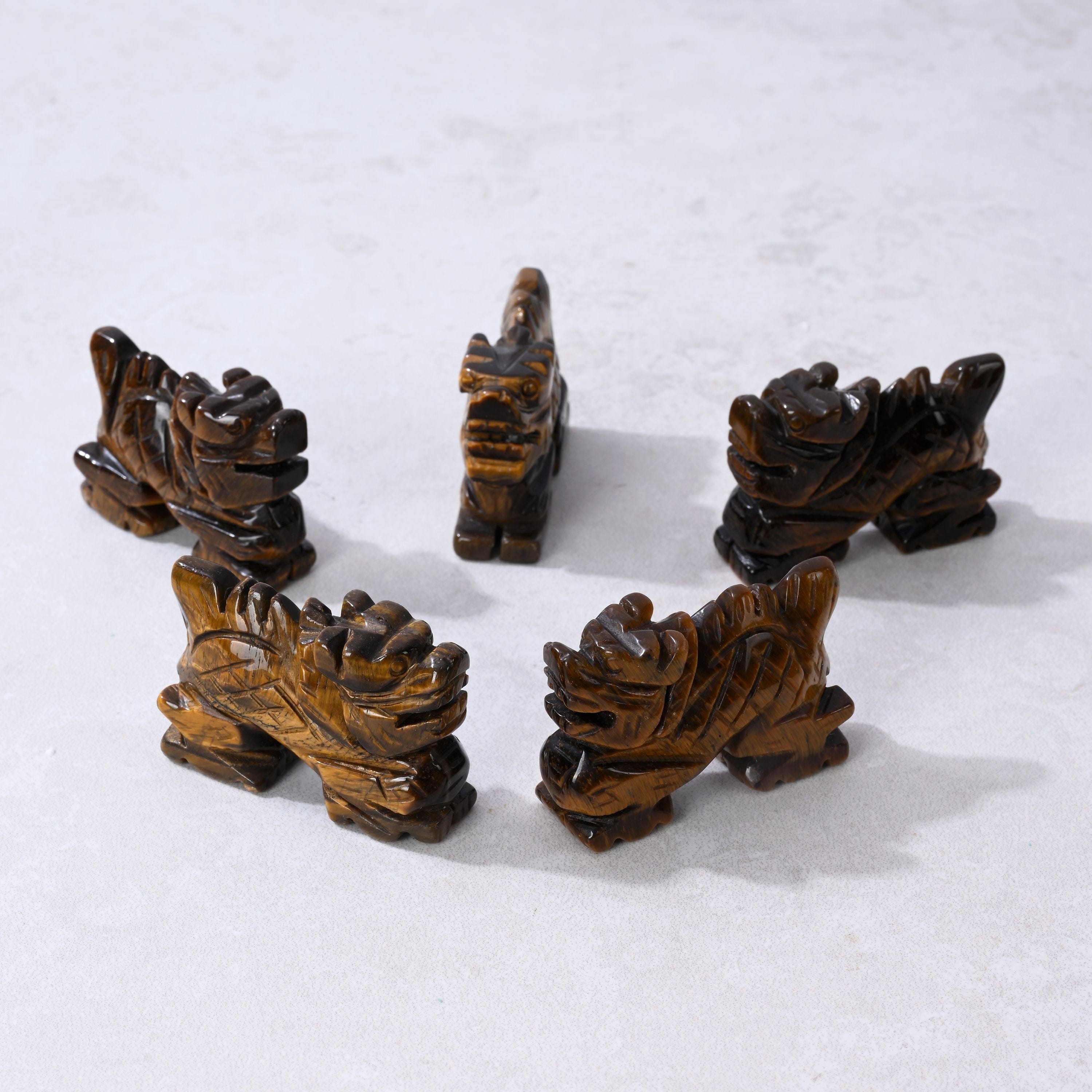 Kalifano Gemstone Carvings 2" Tiger Eye Dragon Natural Gemstone Carving CV14-D-TE