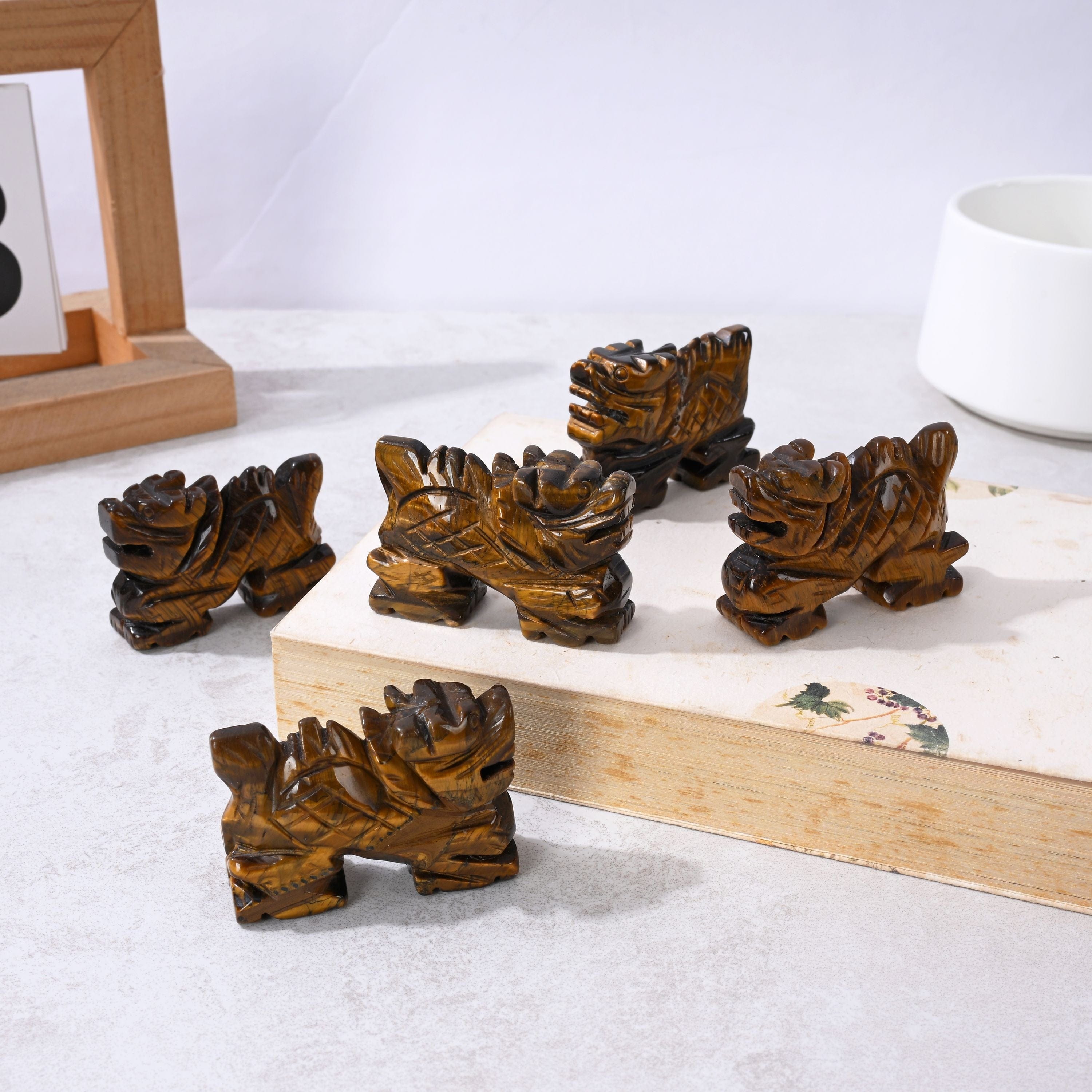 Kalifano Gemstone Carvings 2" Tiger Eye Dragon Natural Gemstone Carving CV14-D-TE