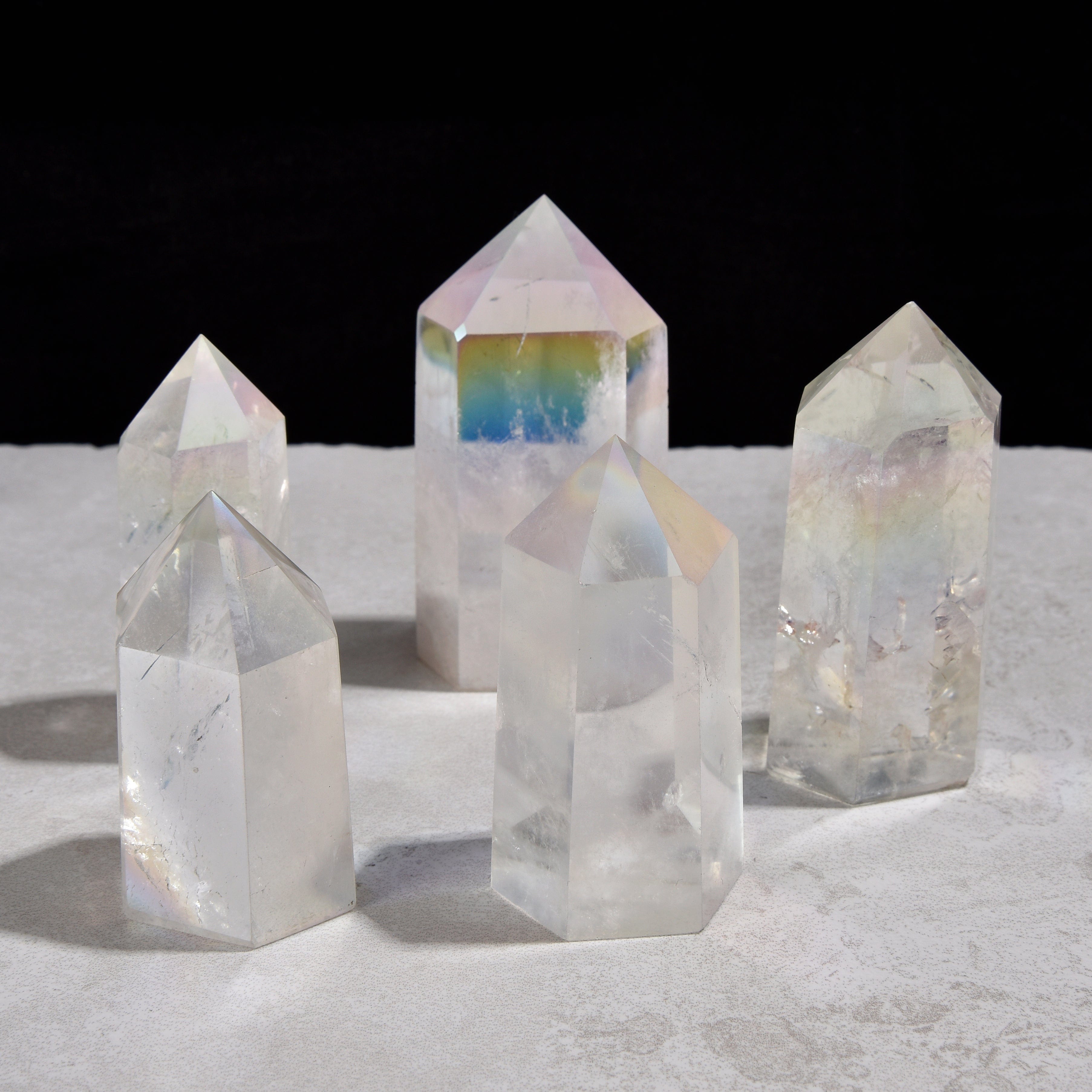KALIFANO Gemstone Carvings 3.5" Aura Borealis Quartz Obelisk Tower Gemstone Carving GOT810-ABQ