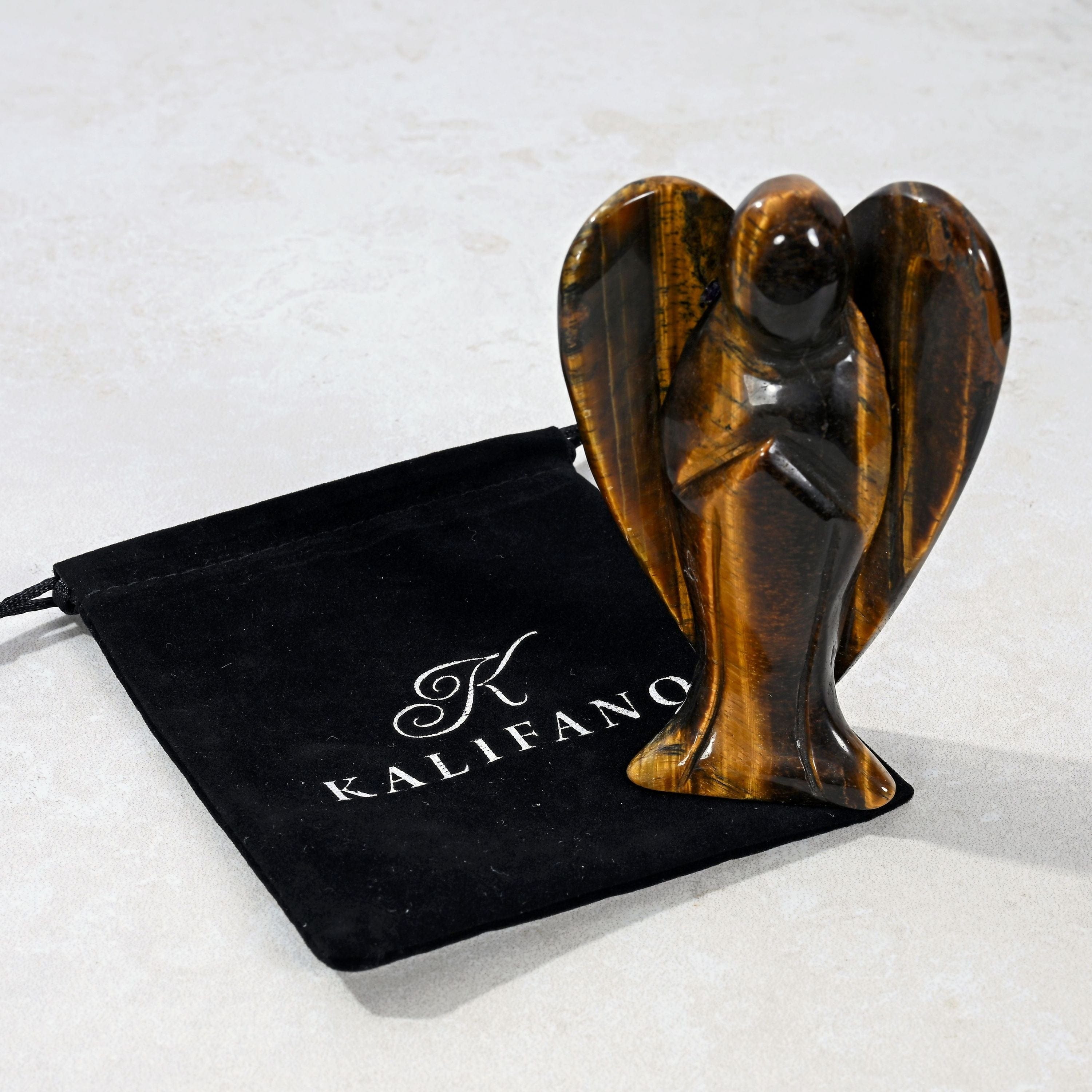 Kalifano Gemstone Carvings 3" Tiger Eye Angel Natural Gemstone Carving CV52-A-TE