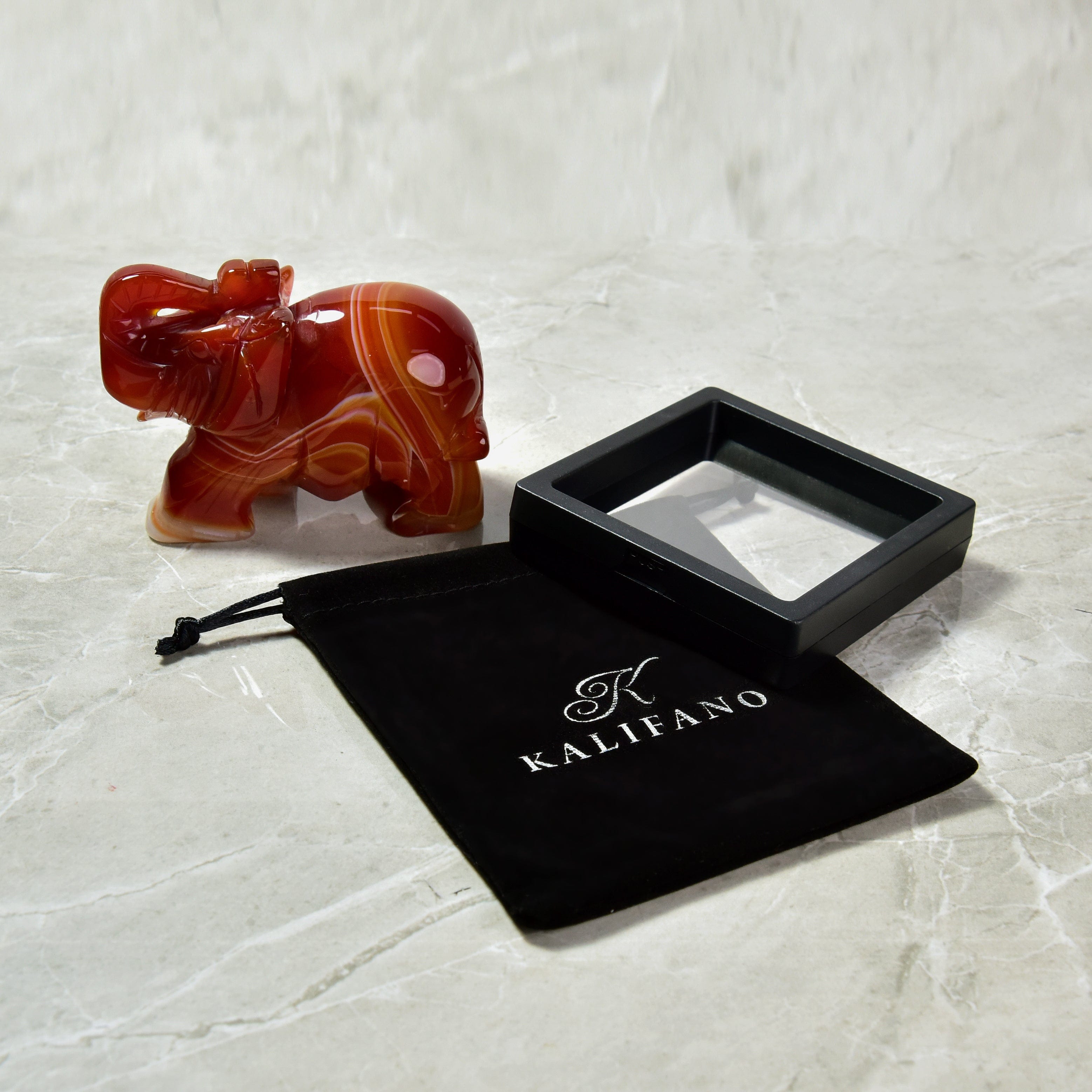 KALIFANO Gemstone Carvings 4" Red Jasper Elephant Natural Gemstone Carving CV140-E-RJ