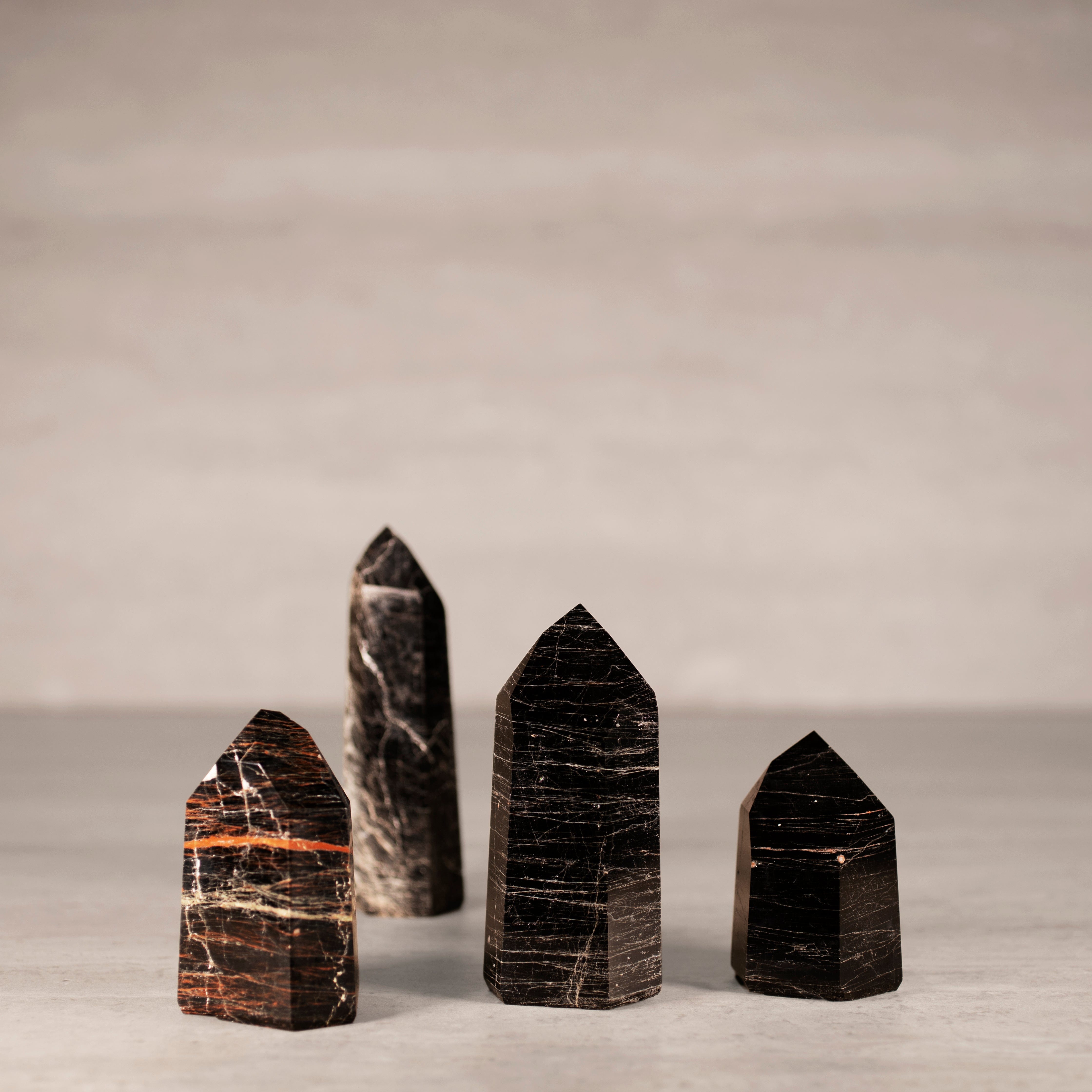 KALIFANO Gemstone Carvings Black Tourmaline Obelisk Tower Gemstone Carving from Brazil - 200-299 grams BTOB300