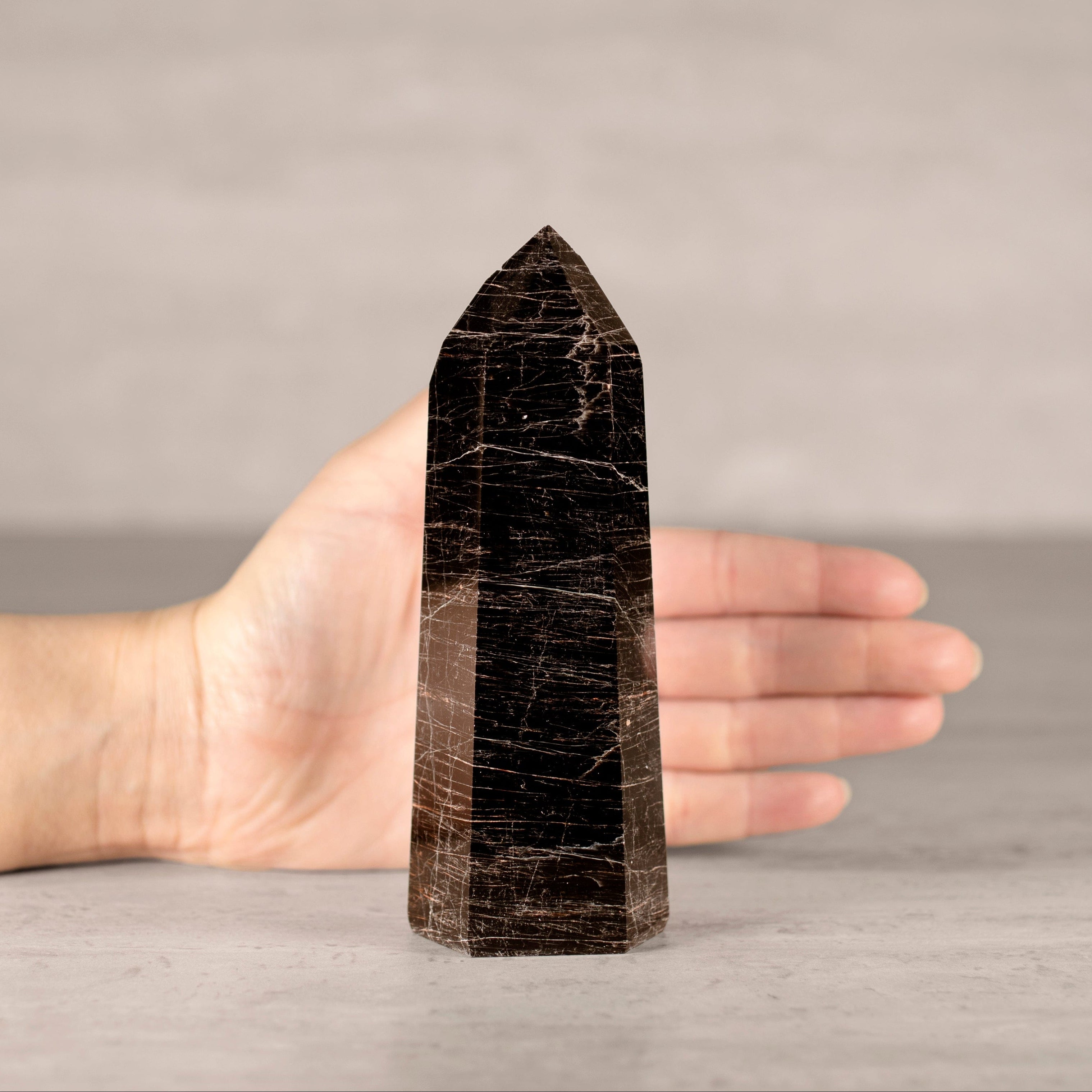 KALIFANO Gemstone Carvings Black Tourmaline Obelisk Tower Gemstone Carving from Brazil - 300-399 grams BTOB400