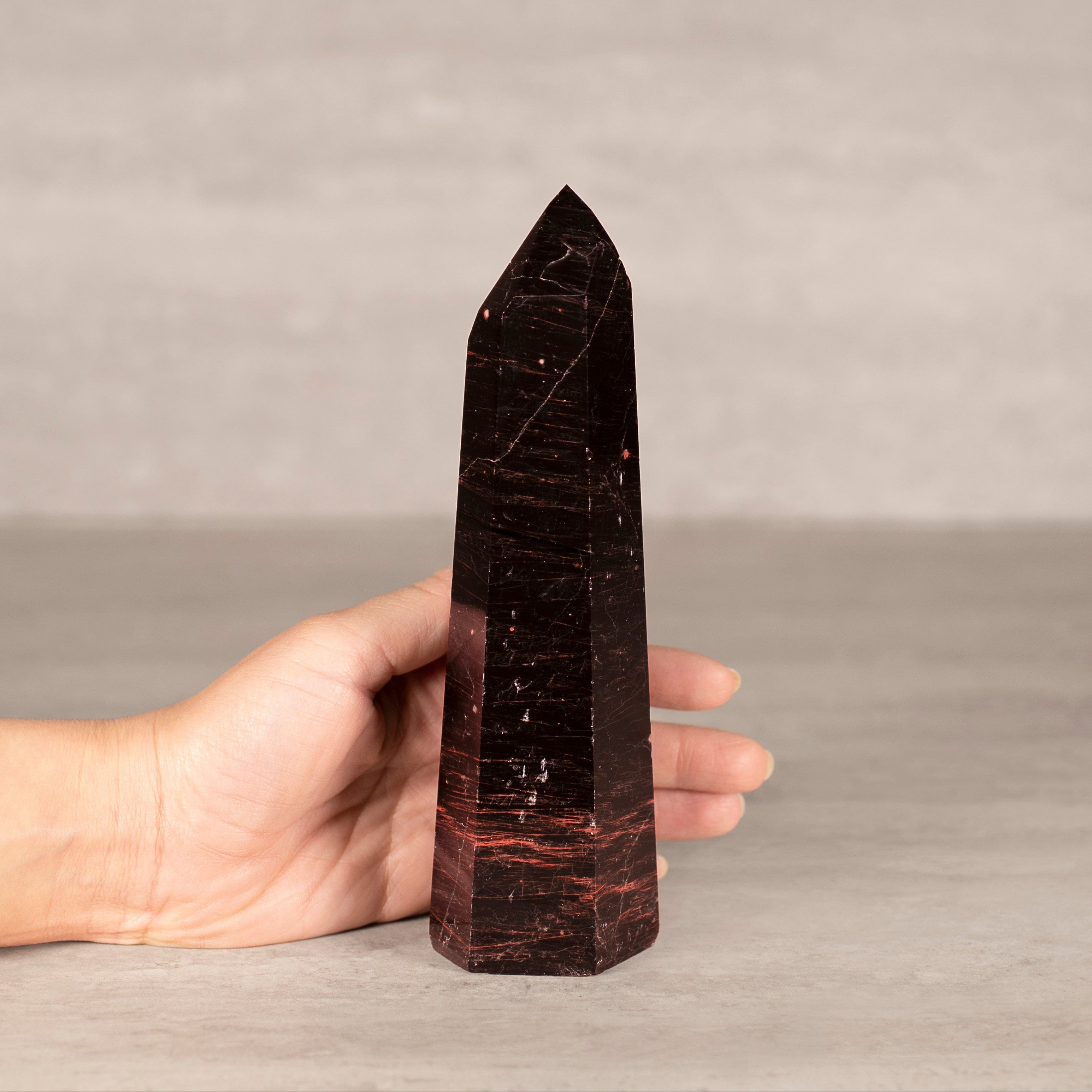 KALIFANO Gemstone Carvings Black Tourmaline Obelisk Tower Gemstone Carving from Brazil - 500-649 grams BTOB650