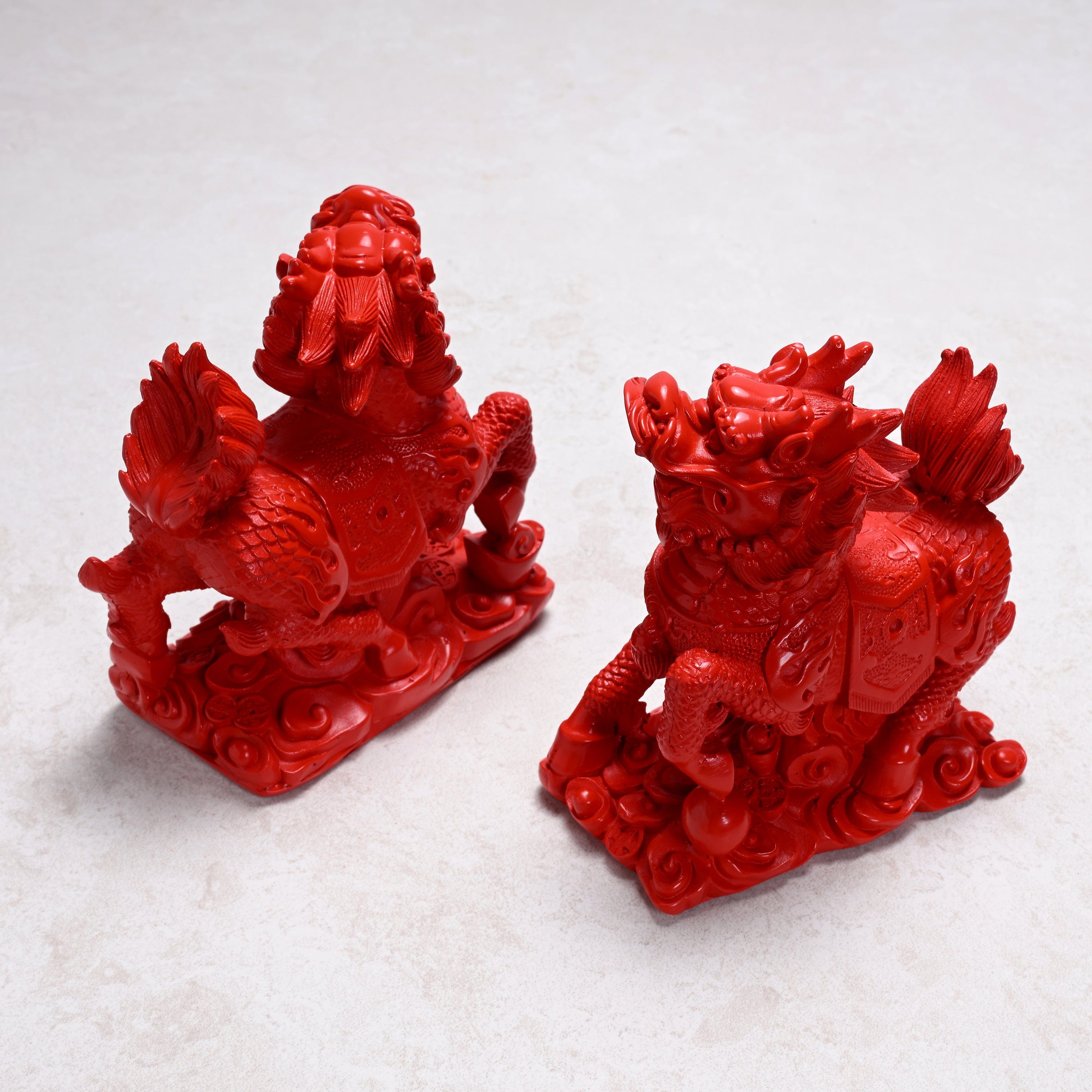 KALIFANO Gemstone Carvings Cinnabar Kylin Pair Carving CBAR360