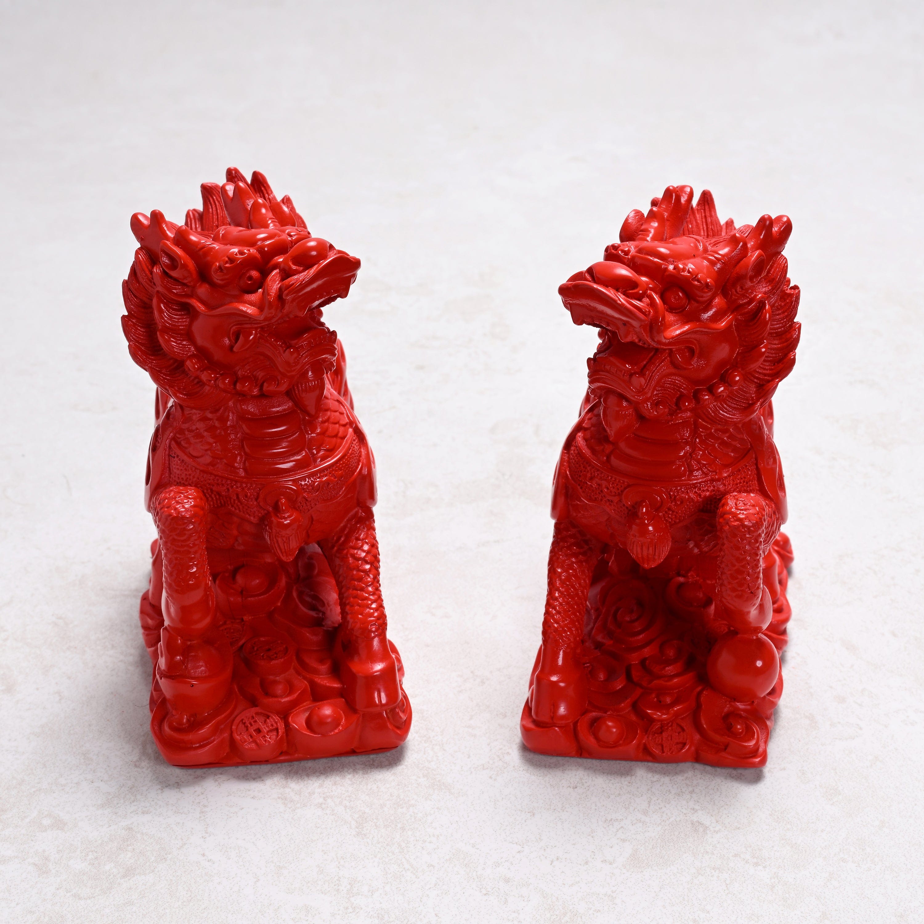 KALIFANO Gemstone Carvings Cinnabar Kylin Pair Carving CBAR360