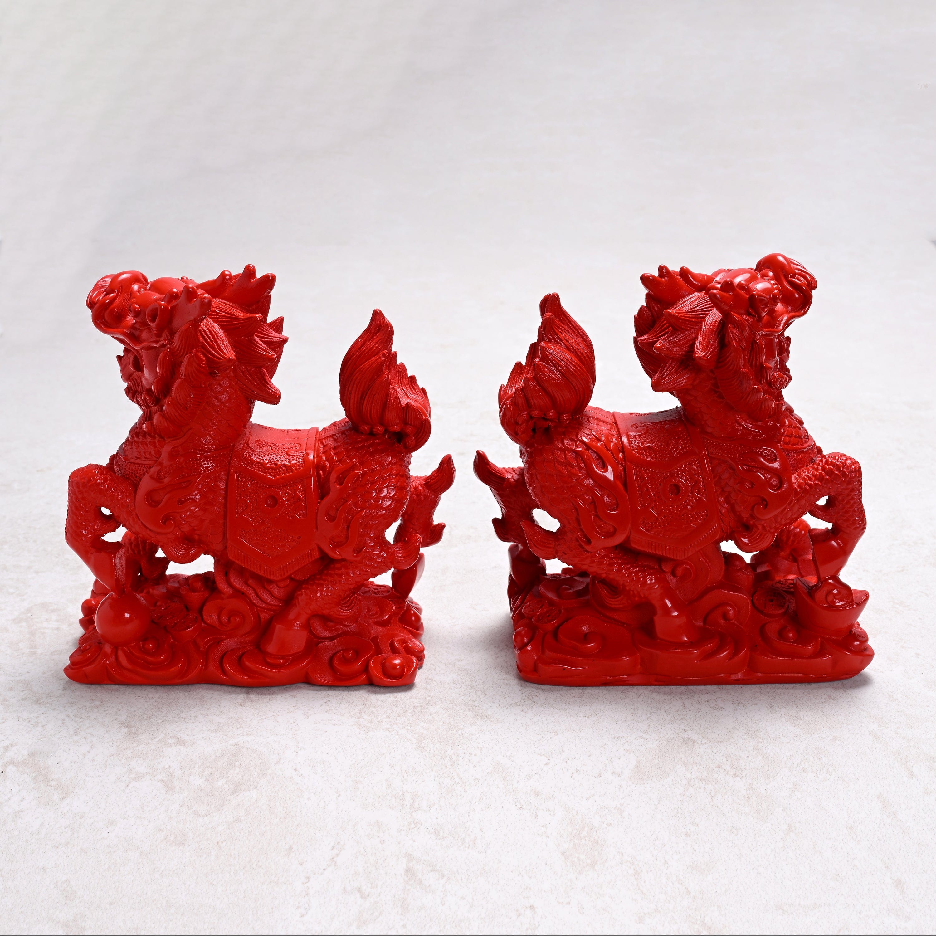 KALIFANO Gemstone Carvings Cinnabar Kylin Pair Carving CBAR360