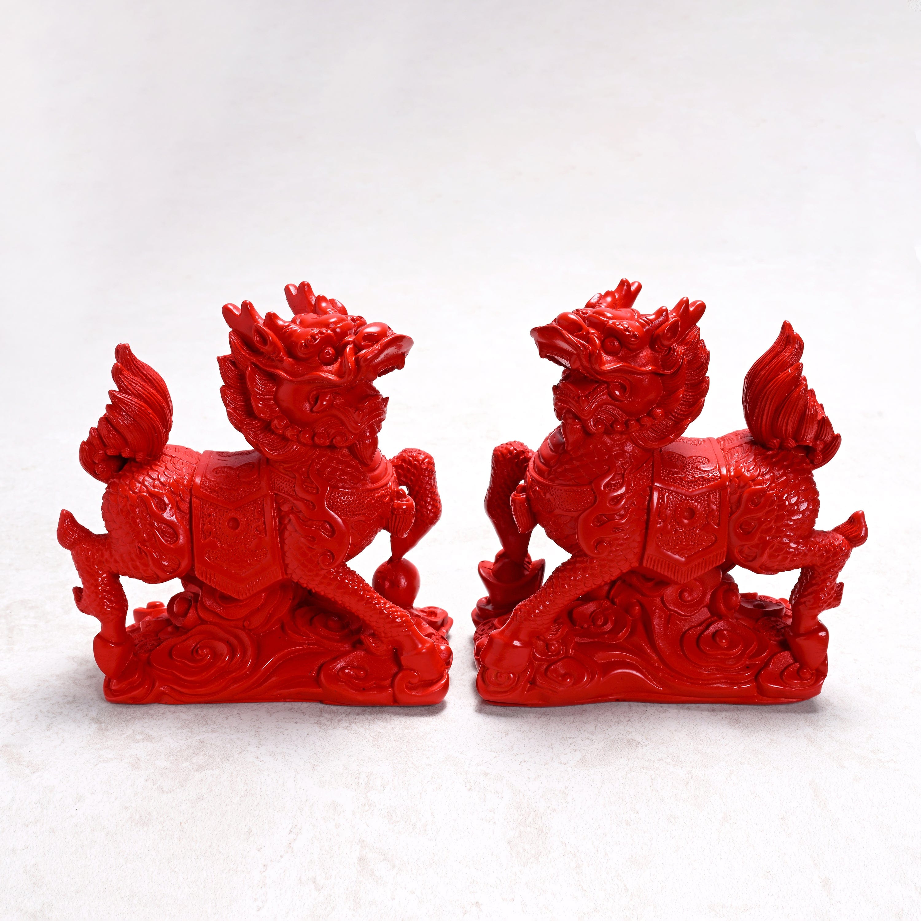KALIFANO Gemstone Carvings Cinnabar Kylin Pair Carving CBAR360