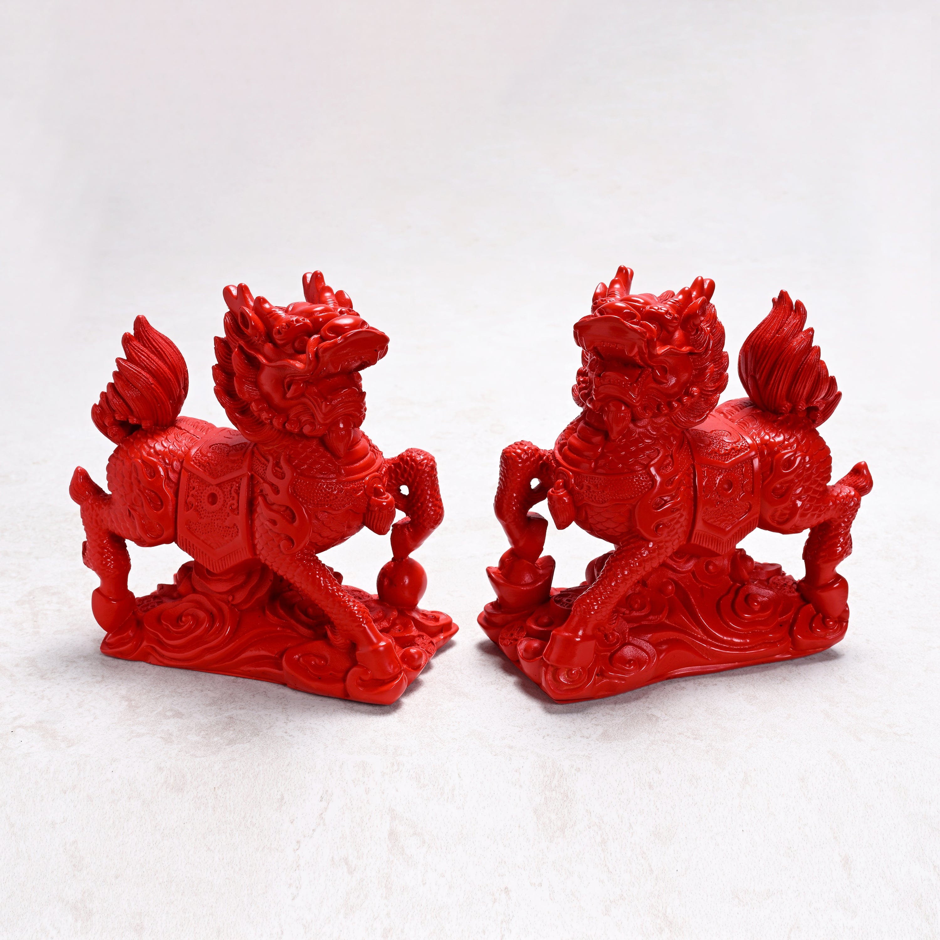 KALIFANO Gemstone Carvings Cinnabar Kylin Pair Carving CBAR360