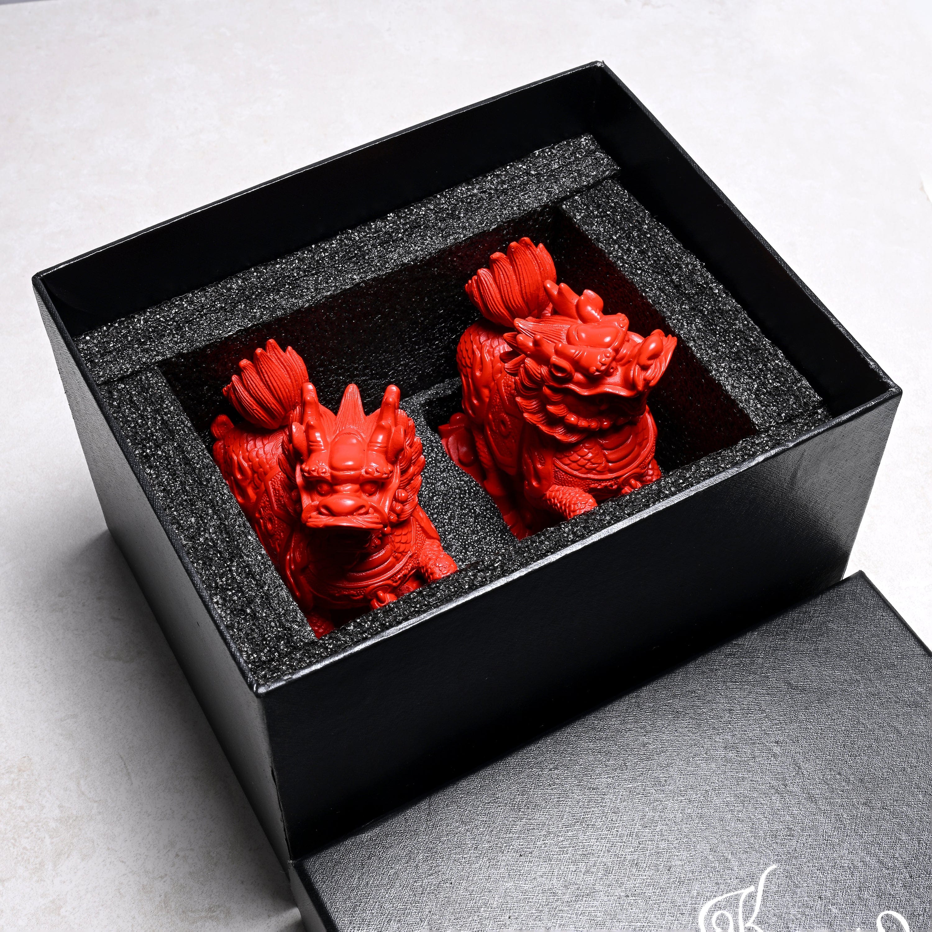 KALIFANO Gemstone Carvings Cinnabar Kylin Pair Carving CBAR360
