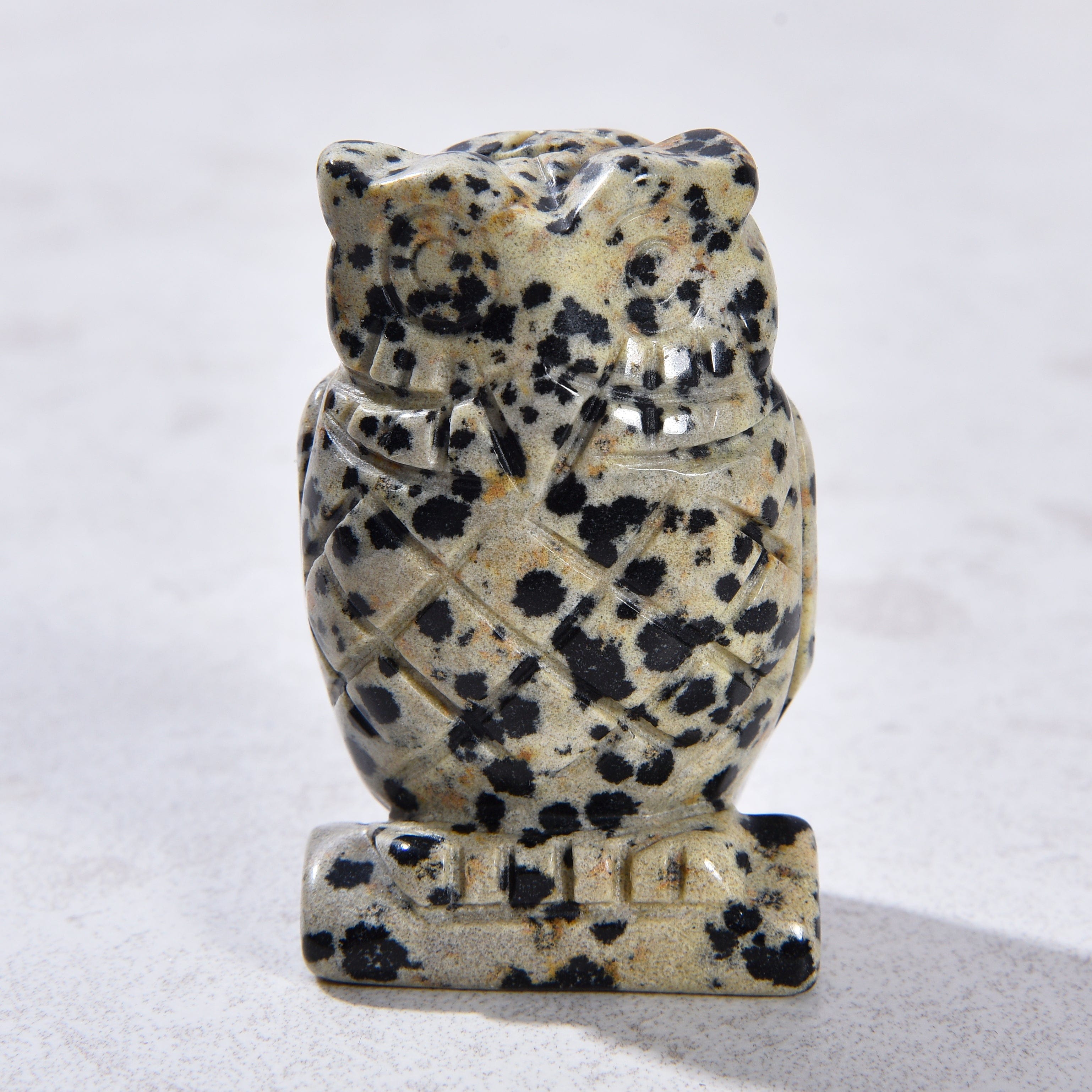 Kalifano Gemstone Carvings Dalmatian Jasper Owl 2'' Natural Gemstone Carving CV28-O-DJ