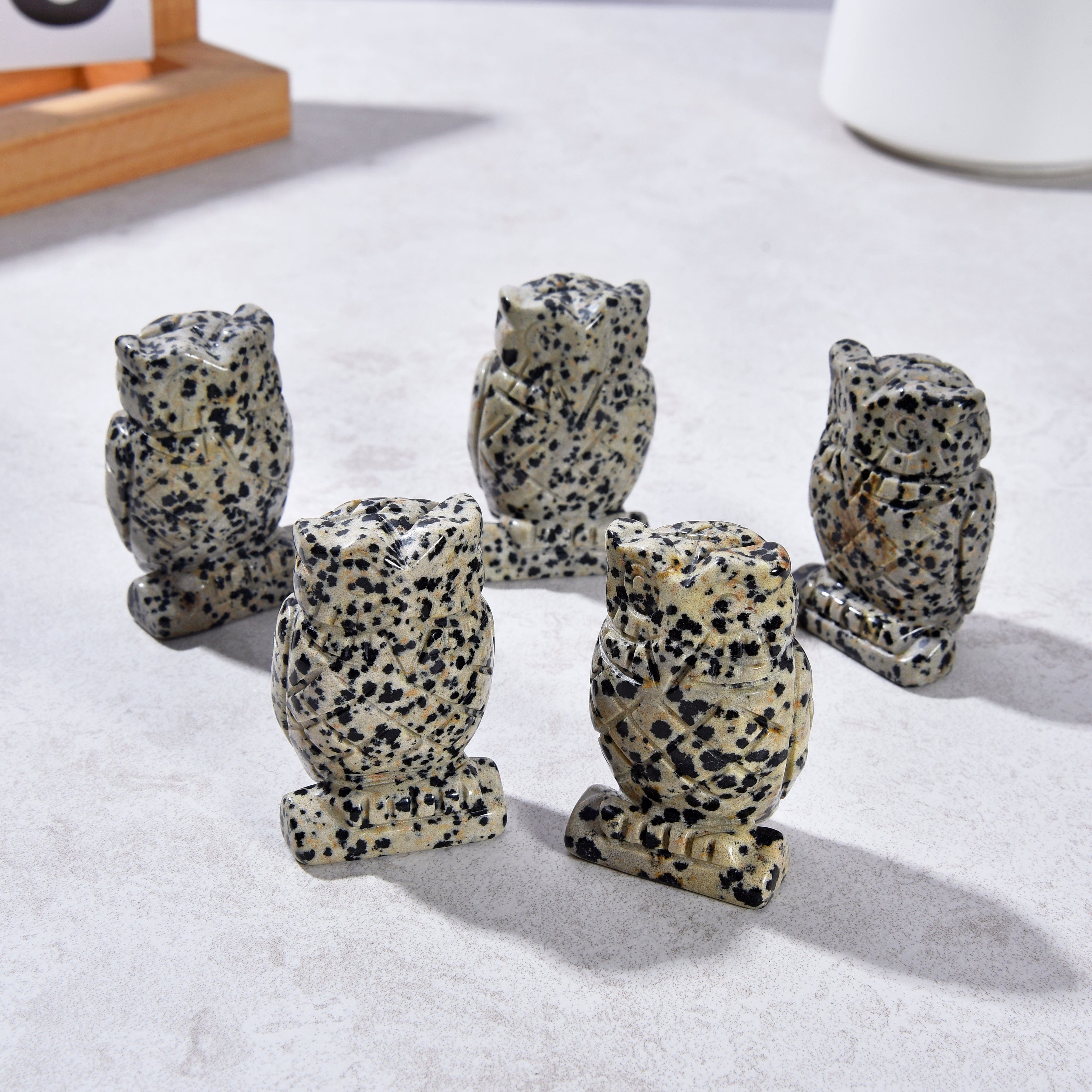 Kalifano Gemstone Carvings Dalmatian Jasper Owl 2'' Natural Gemstone Carving CV28-O-DJ